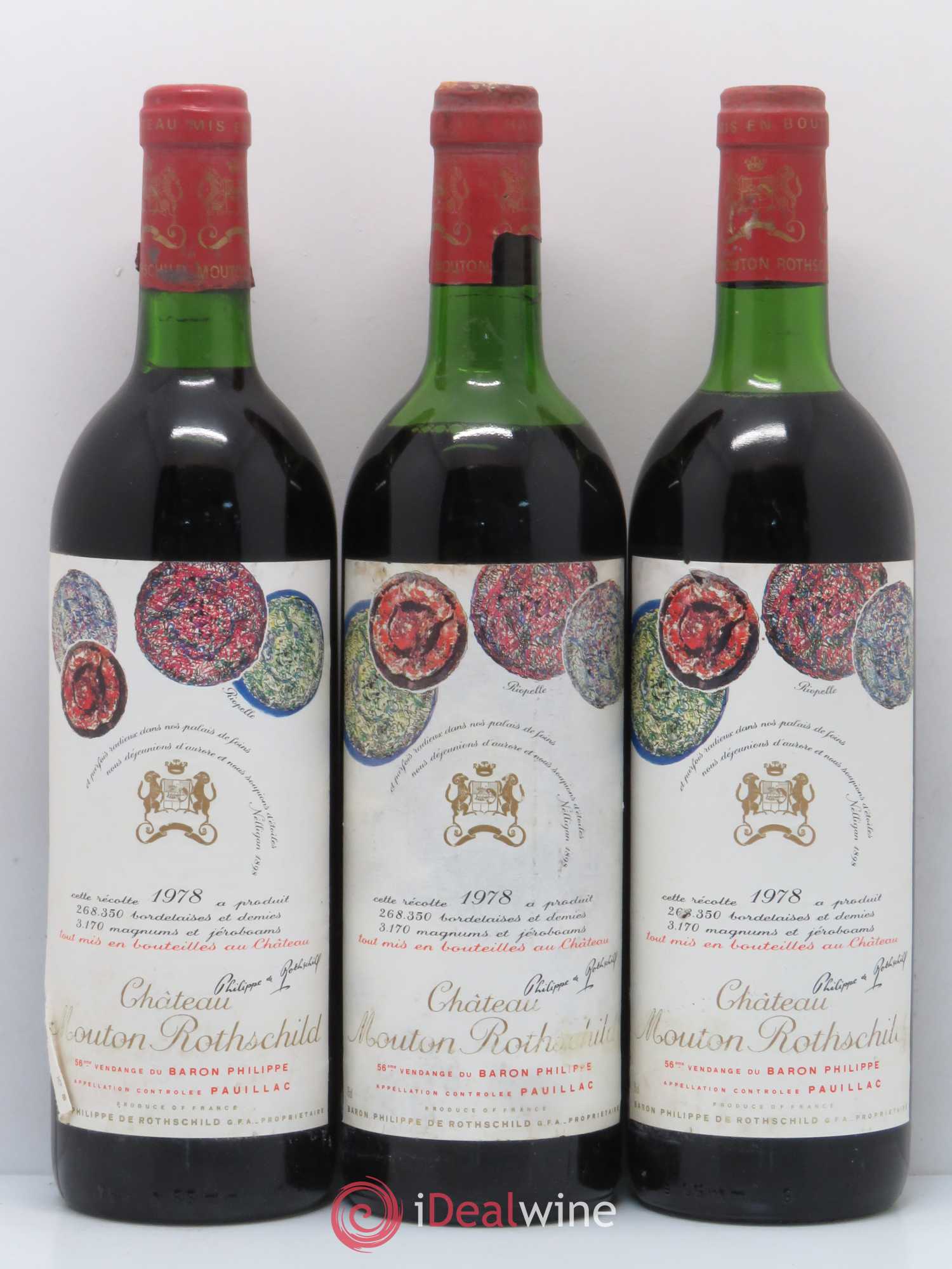 Château Mouton Rothschild 1er Grand Cru Classé 1978 - Lot de 3 bouteilles - 0
