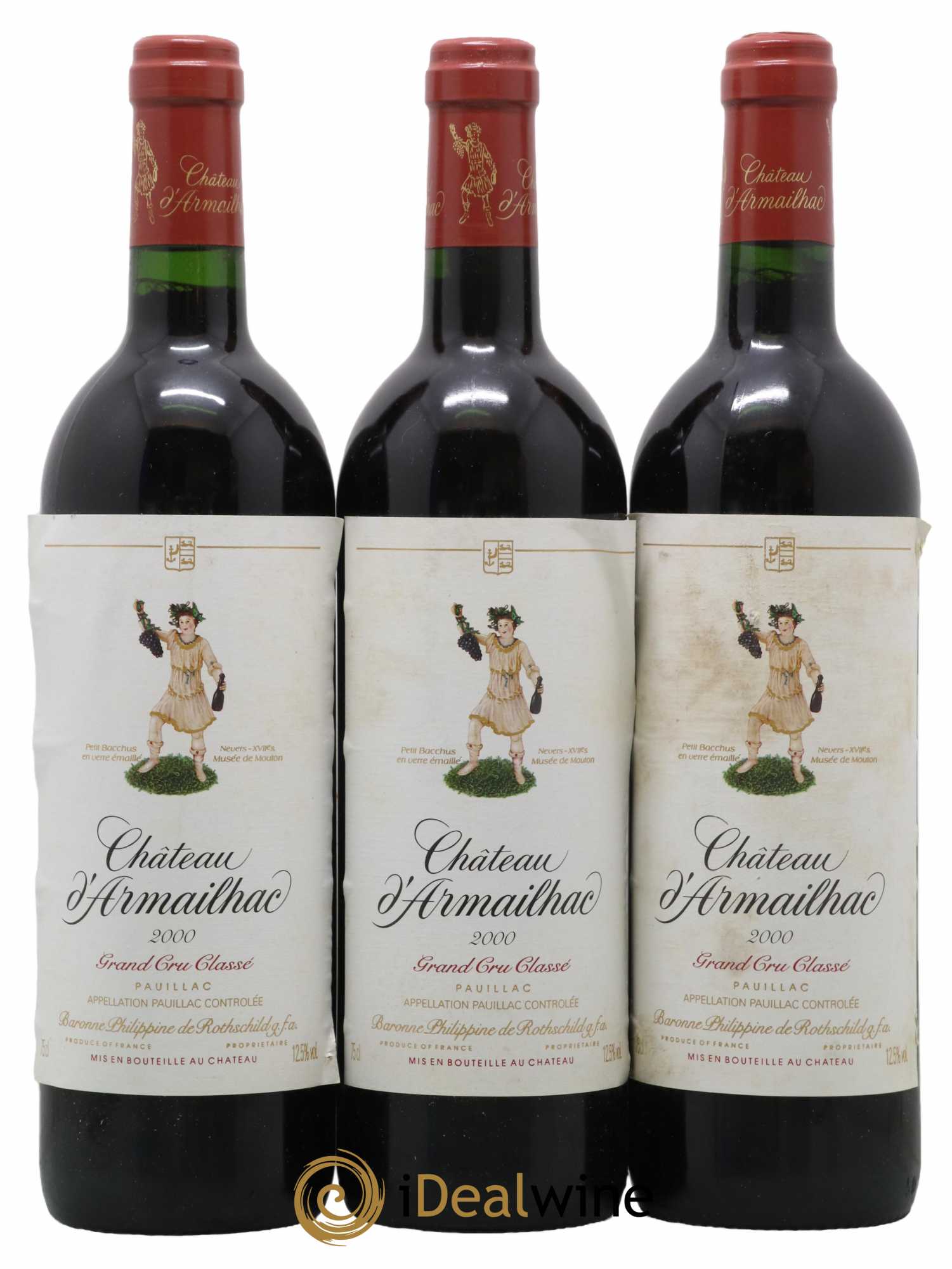 Château d' Armailhac - Mouton Baron(ne) Philippe 5ème Grand Cru Classé 2000 - Lot de 3 bouteilles - 0