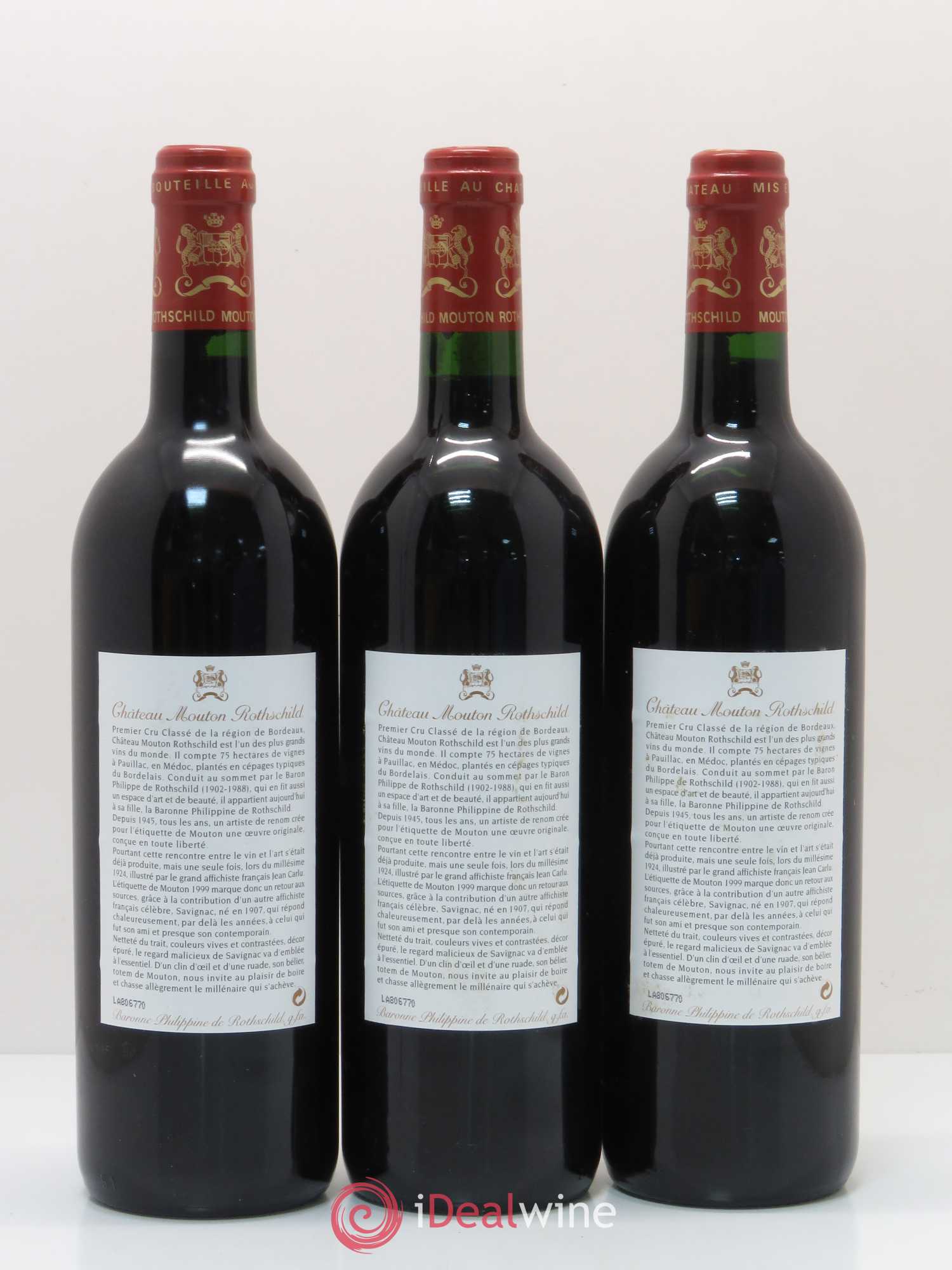 Château Mouton Rothschild 1er Grand Cru Classé 1999 - Lot de 12 bouteilles - 6