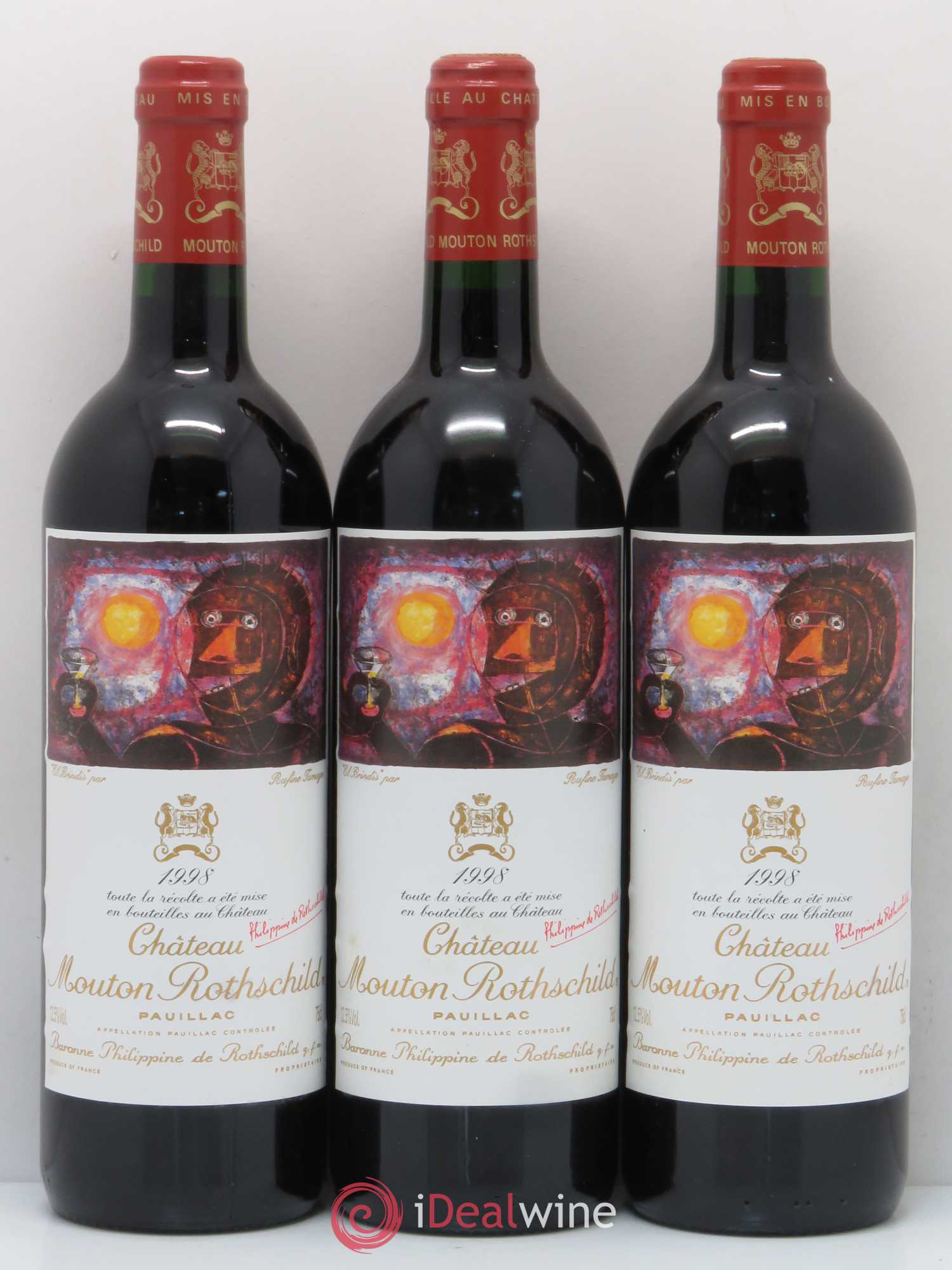 Château Mouton Rothschild 1er Grand Cru Classé 1998 - Lot de 3 bouteilles - 0