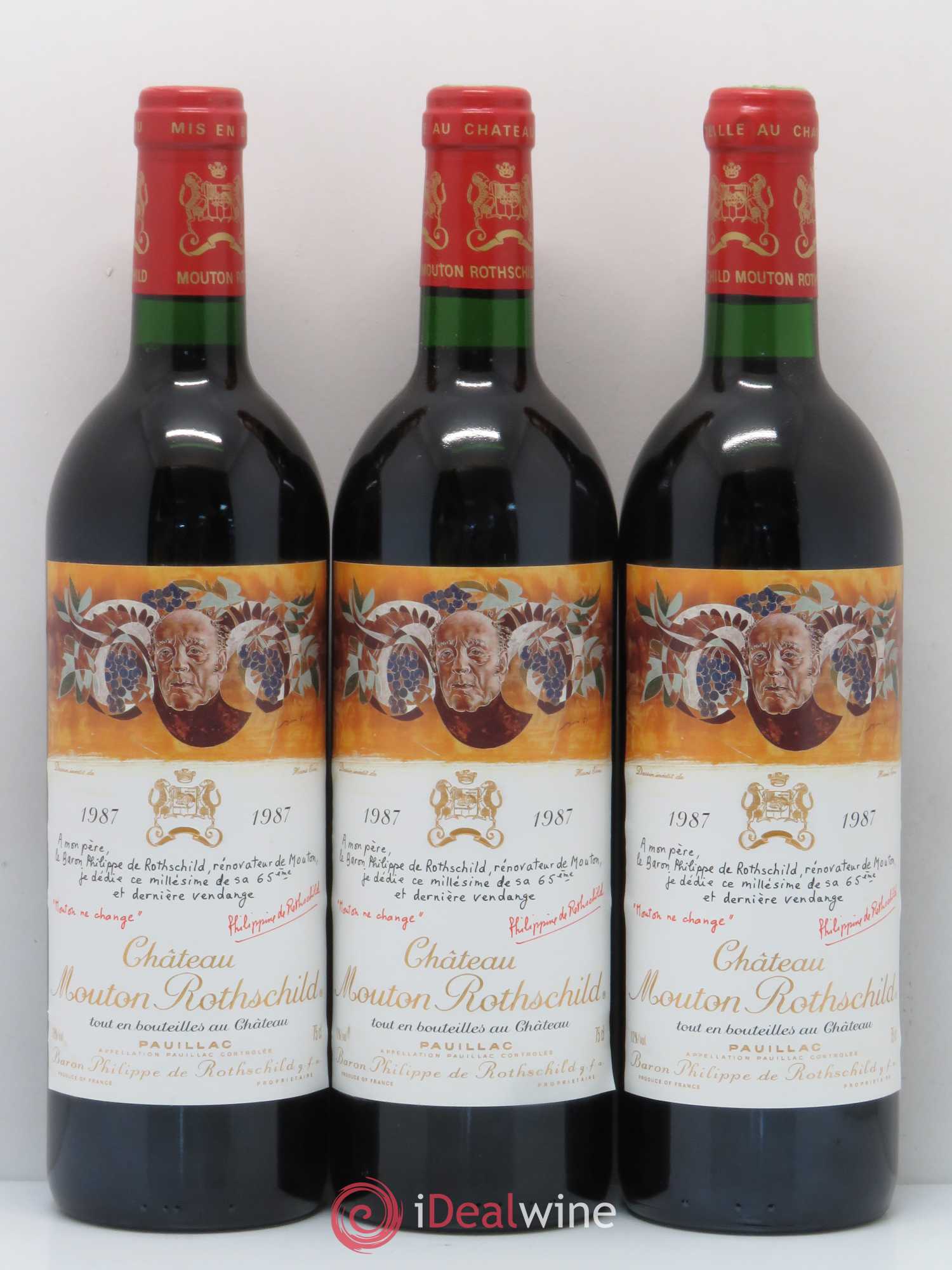 Château Mouton Rothschild 1er Grand Cru Classé 1987 - Lot de 3 bouteilles - 0