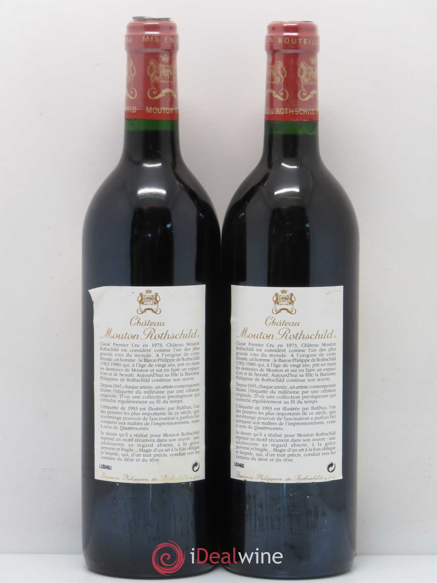 Château Mouton Rothschild 1er Grand Cru Classé 1993 - Lot de 2 bouteilles - 1