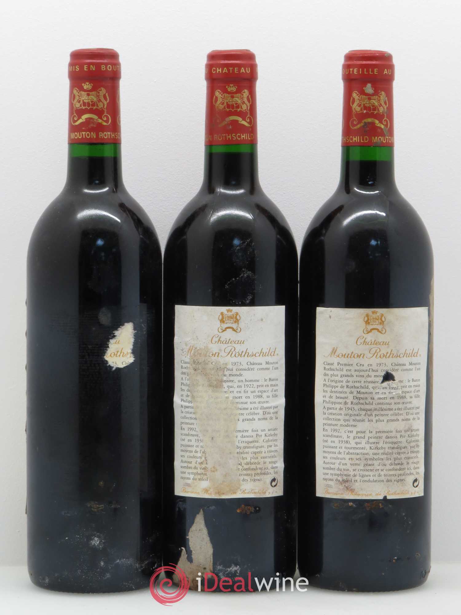 Château Mouton Rothschild 1er Grand Cru Classé 1992 - Lot de 3 bouteilles - 1