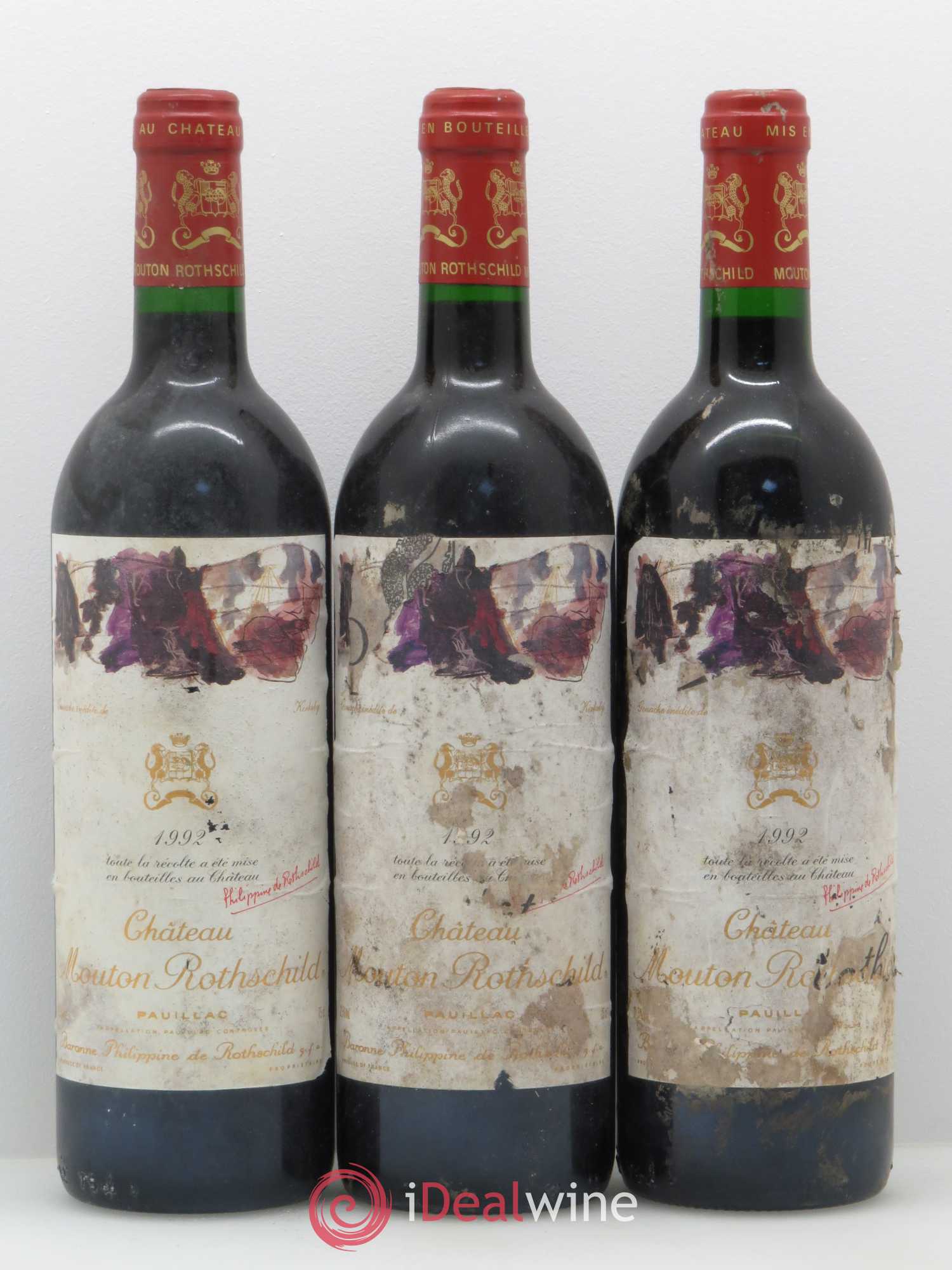 Château Mouton Rothschild 1er Grand Cru Classé 1992 - Lot de 3 bouteilles - 0