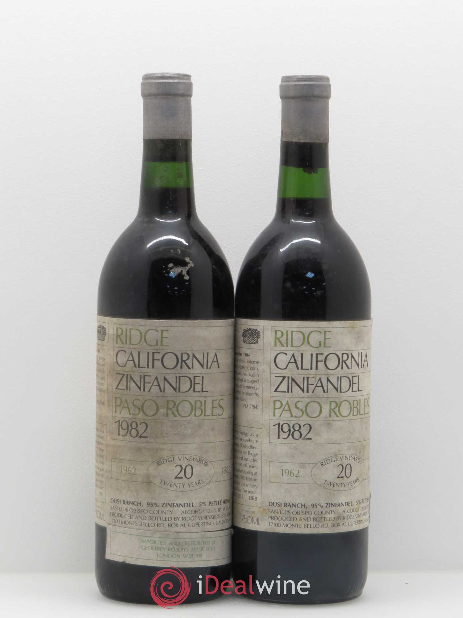 USA Ridge California Zinfandel Paso Robles 1982 - Lot de 2 bouteilles - 0