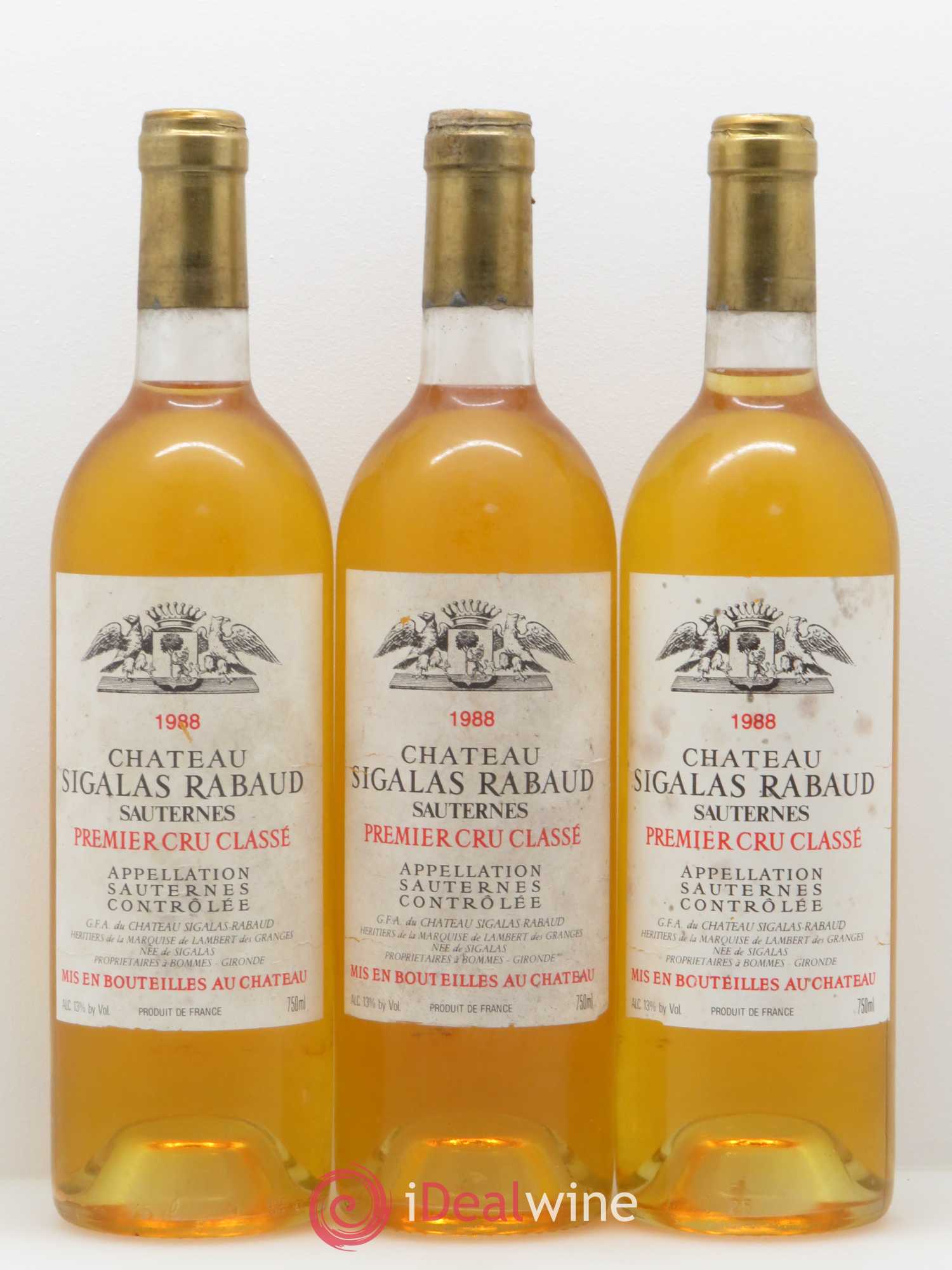 Château Sigalas Rabaud 1er Grand Cru Classé 1988 - Lotto di 3 bottiglie - 0