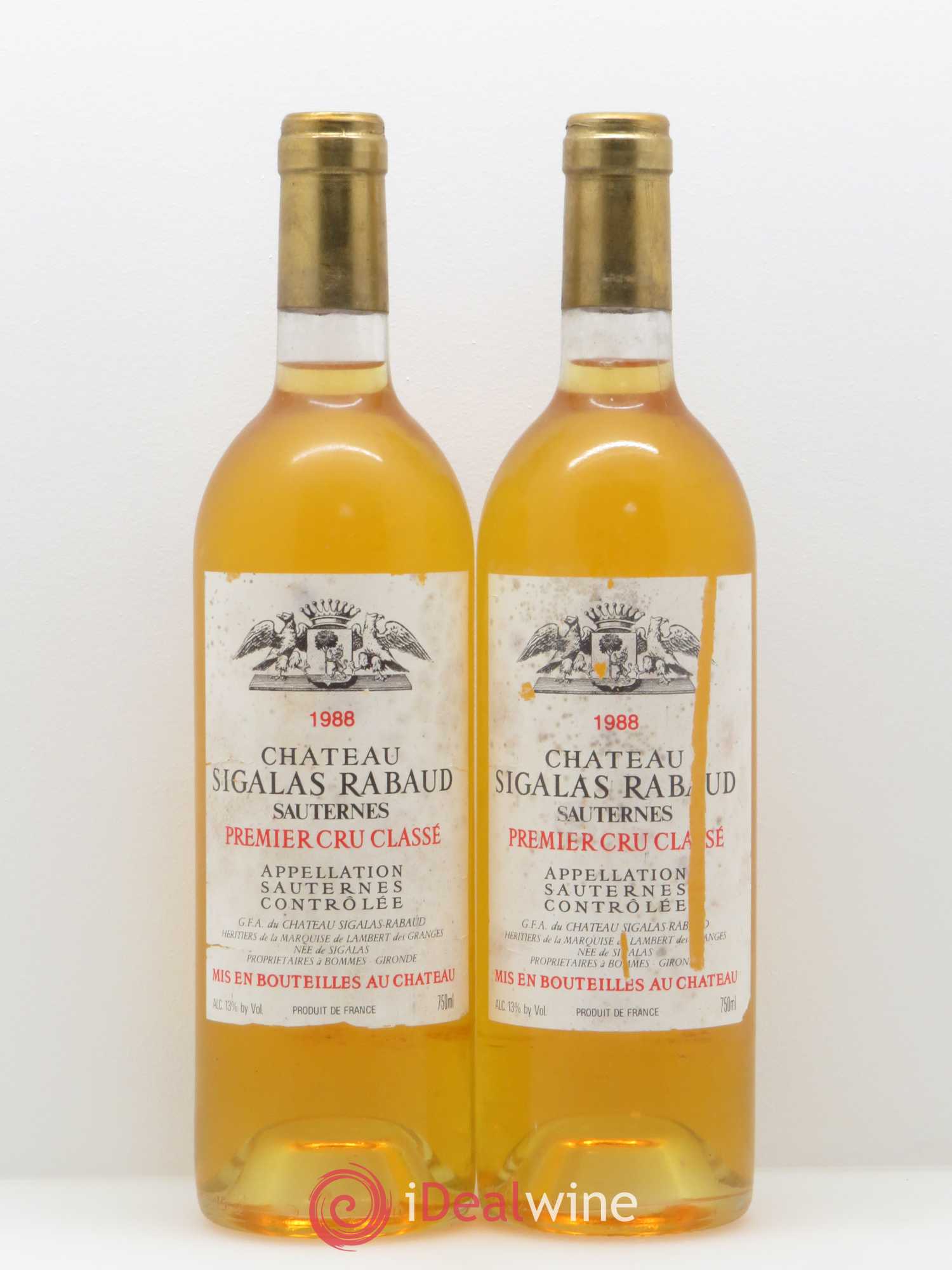 Château Sigalas Rabaud 1er Grand Cru Classé 1988 - Lot de 2 bouteilles - 0