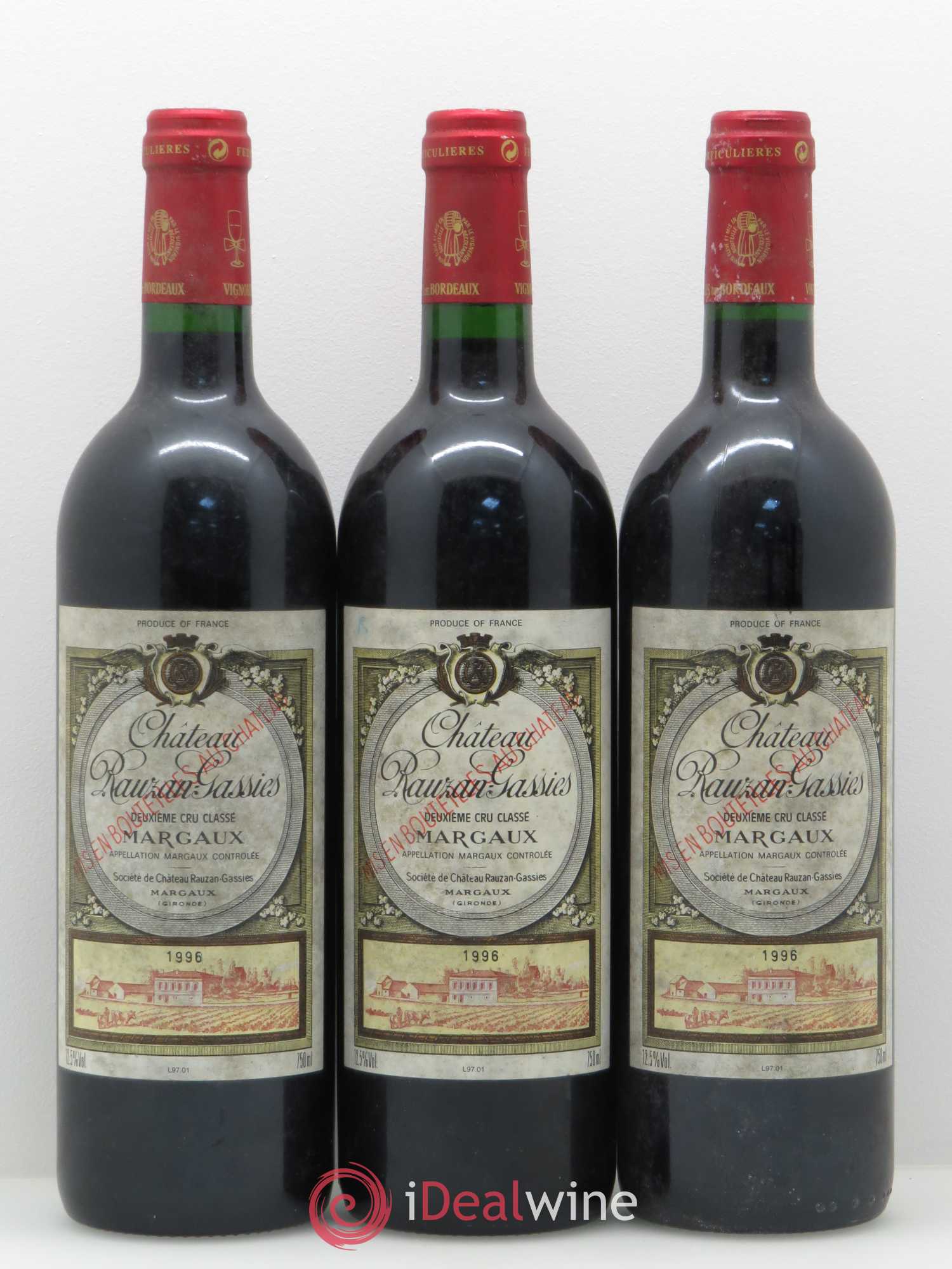 Château Rauzan-Gassies 2ème Grand Cru Classé 1996 - Lot de 3 bouteilles - 0