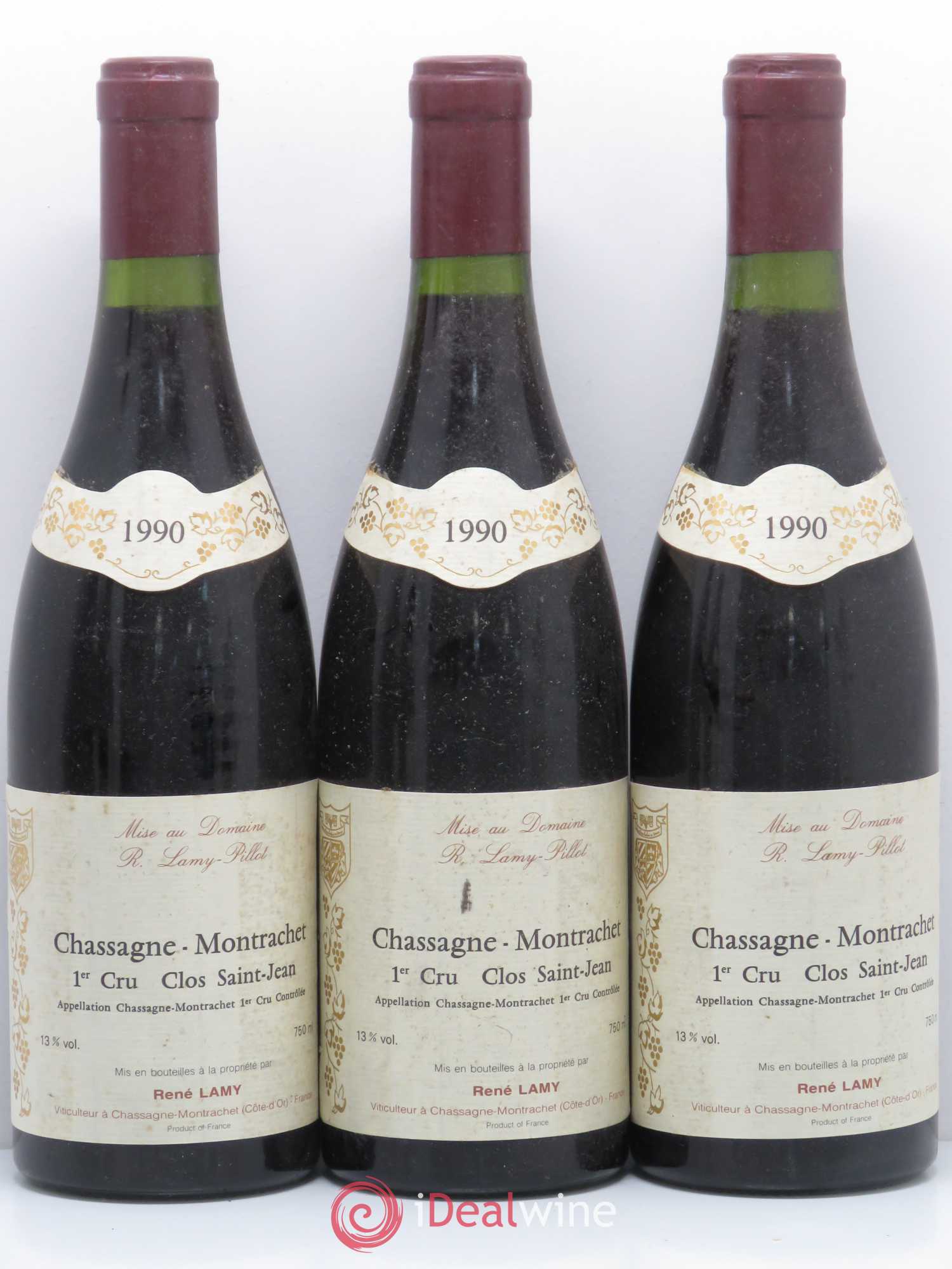 Chassagne-Montrachet 1er Cru Clos Saint Jean Domaine Lamy Pillot 1990 - Lotto di 5 bottiglie - 1