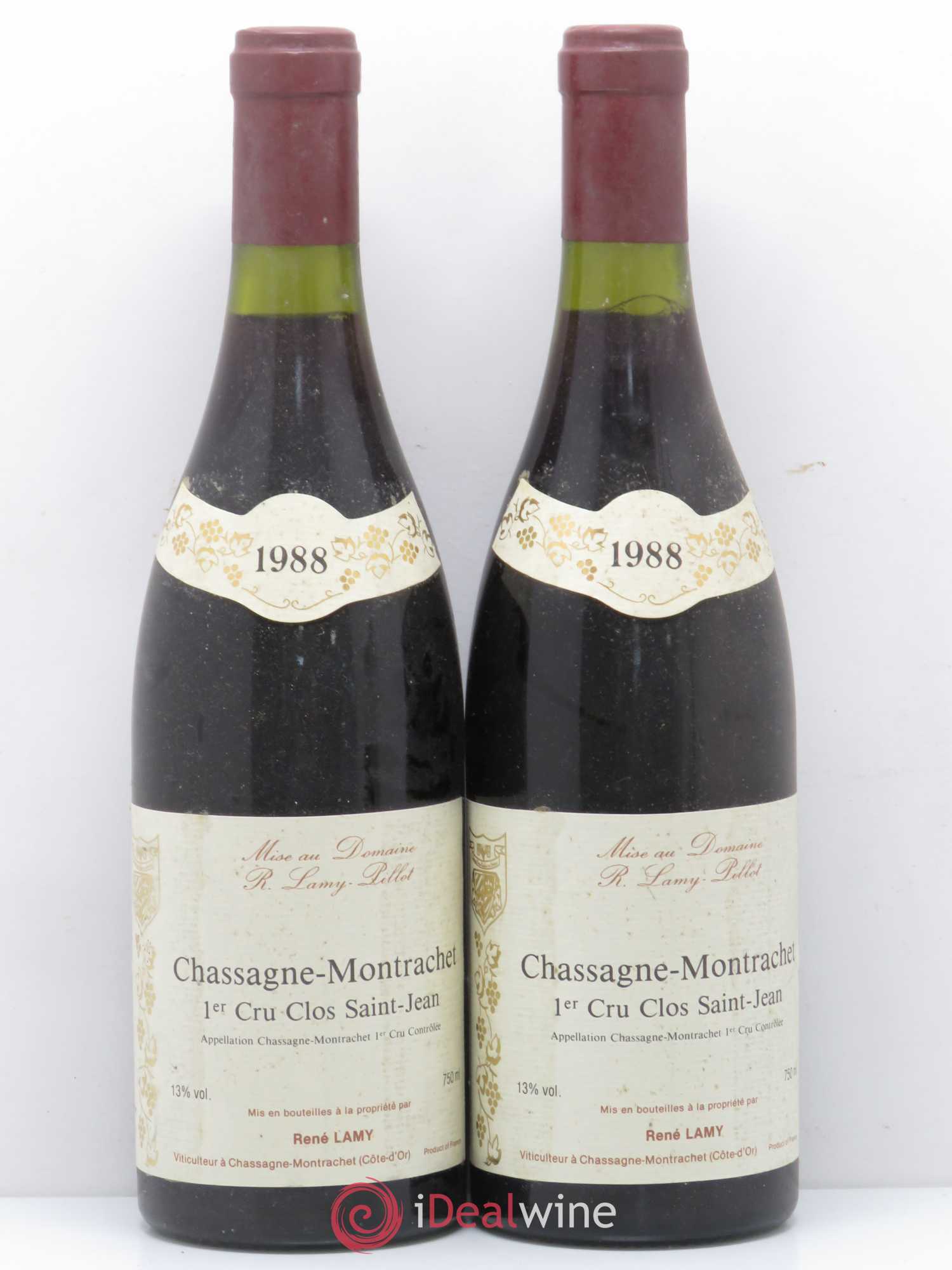 Chassagne-Montrachet 1er Cru Clos Saint Jean Domaine Lamy Pillot 1988 - Lotto di 2 bottiglie - 0