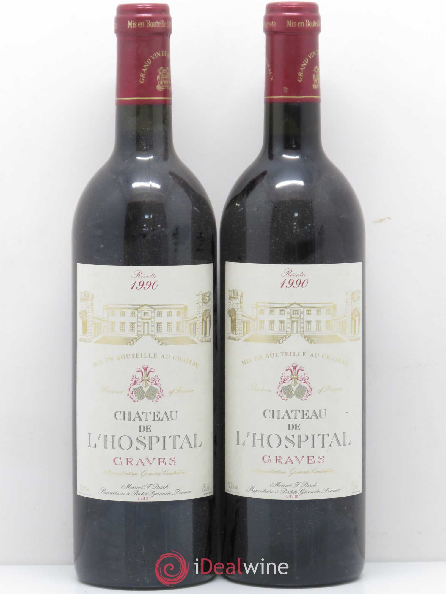 Graves Chateau de l'Hospital 1990 - Lot de 2 bouteilles - 0