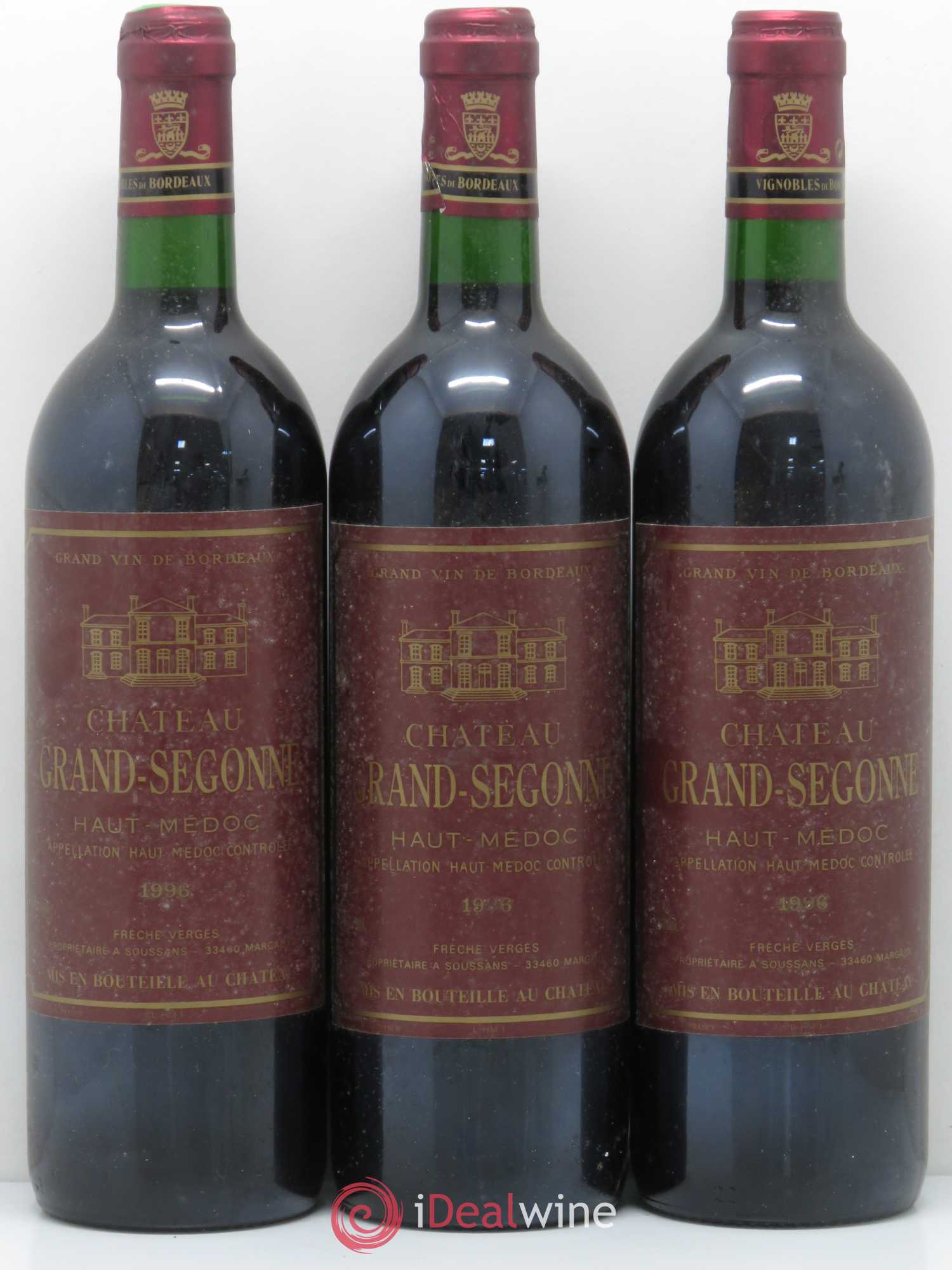 Bordeaux Château Grand Segonnes 1996 - Lot de 3 bouteilles - 0