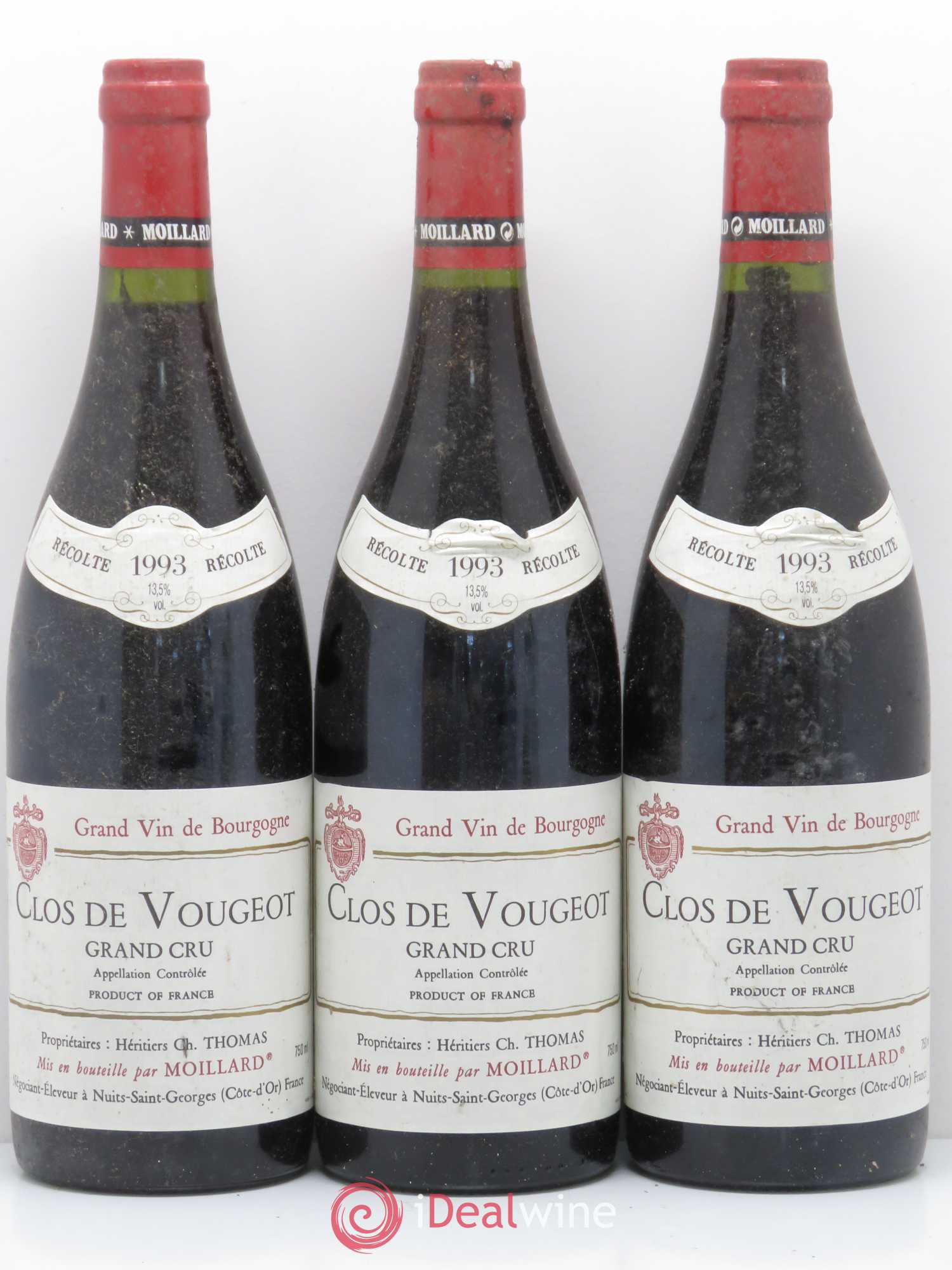 Clos de Vougeot Grand Cru Heritiers Chateau Thomas Moillard 1993 - Lotto di 3 bottiglie - 0