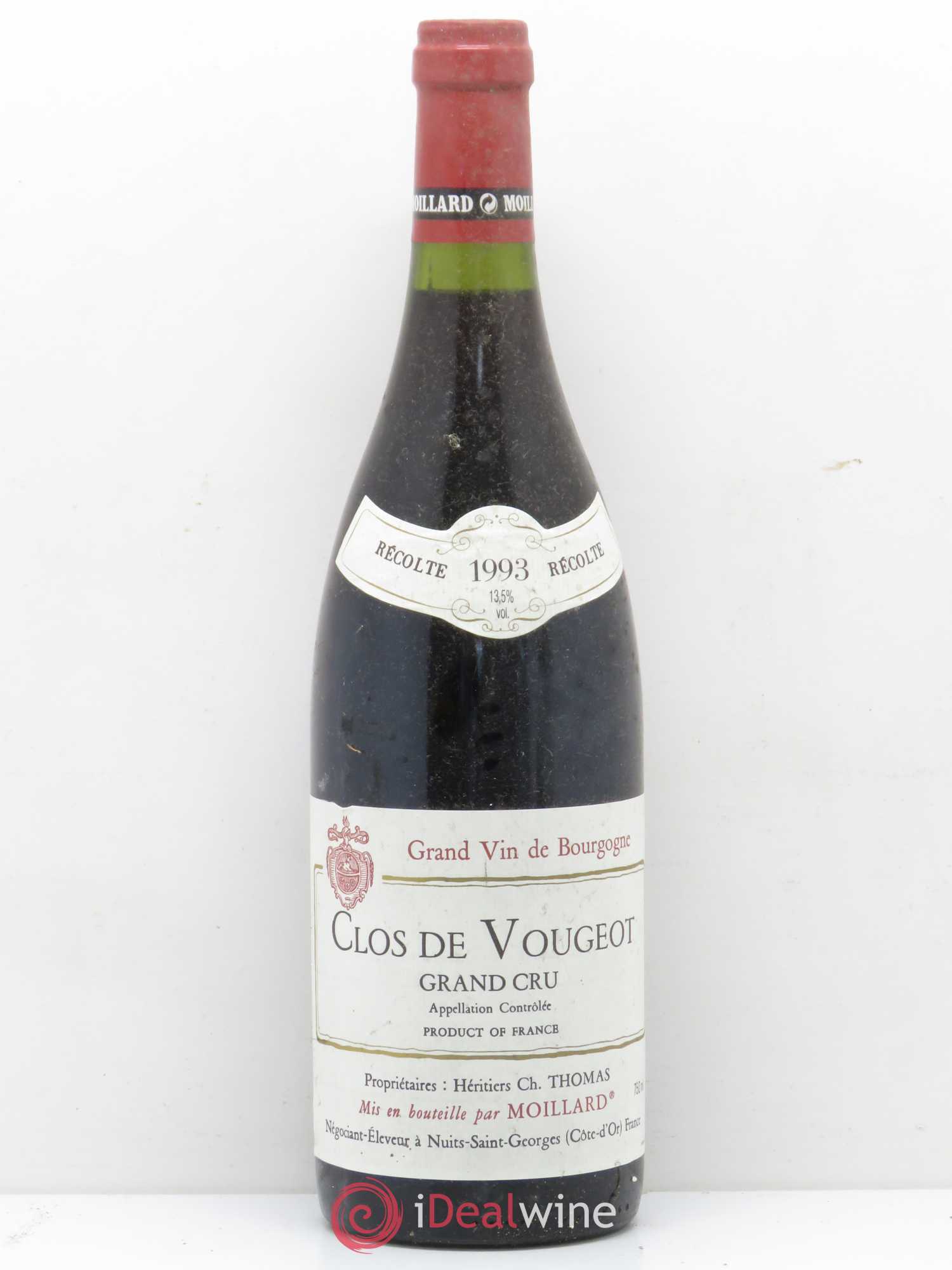 Clos de Vougeot Grand Cru Heritiers Chateau Thomas Moillard 1993 - Posten von 1 Flasche - 0
