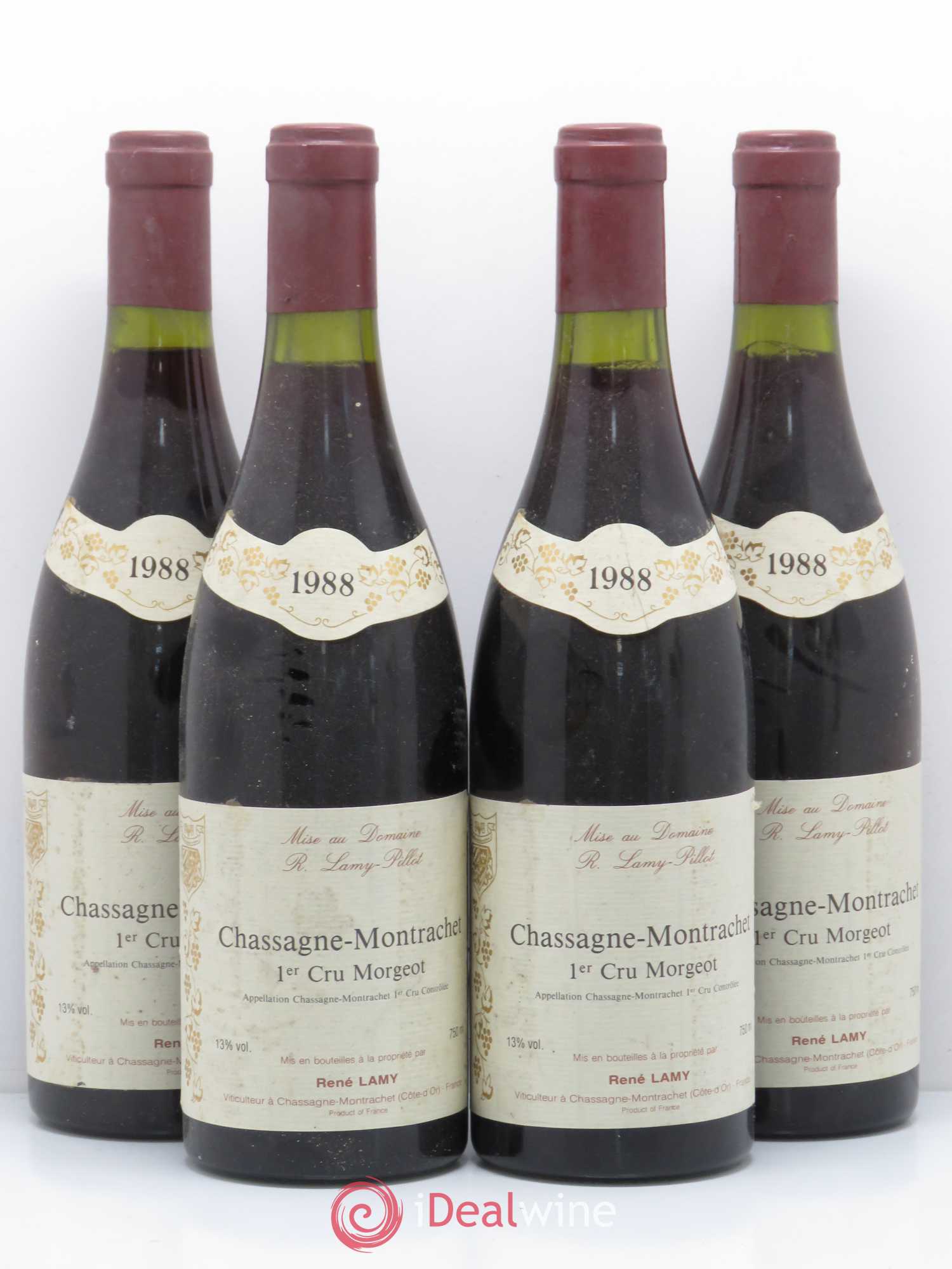 Chassagne-Montrachet 1er Cru Morgeot Domaine Lamy Pillot 1988 - Lotto di 4 bottiglie - 0