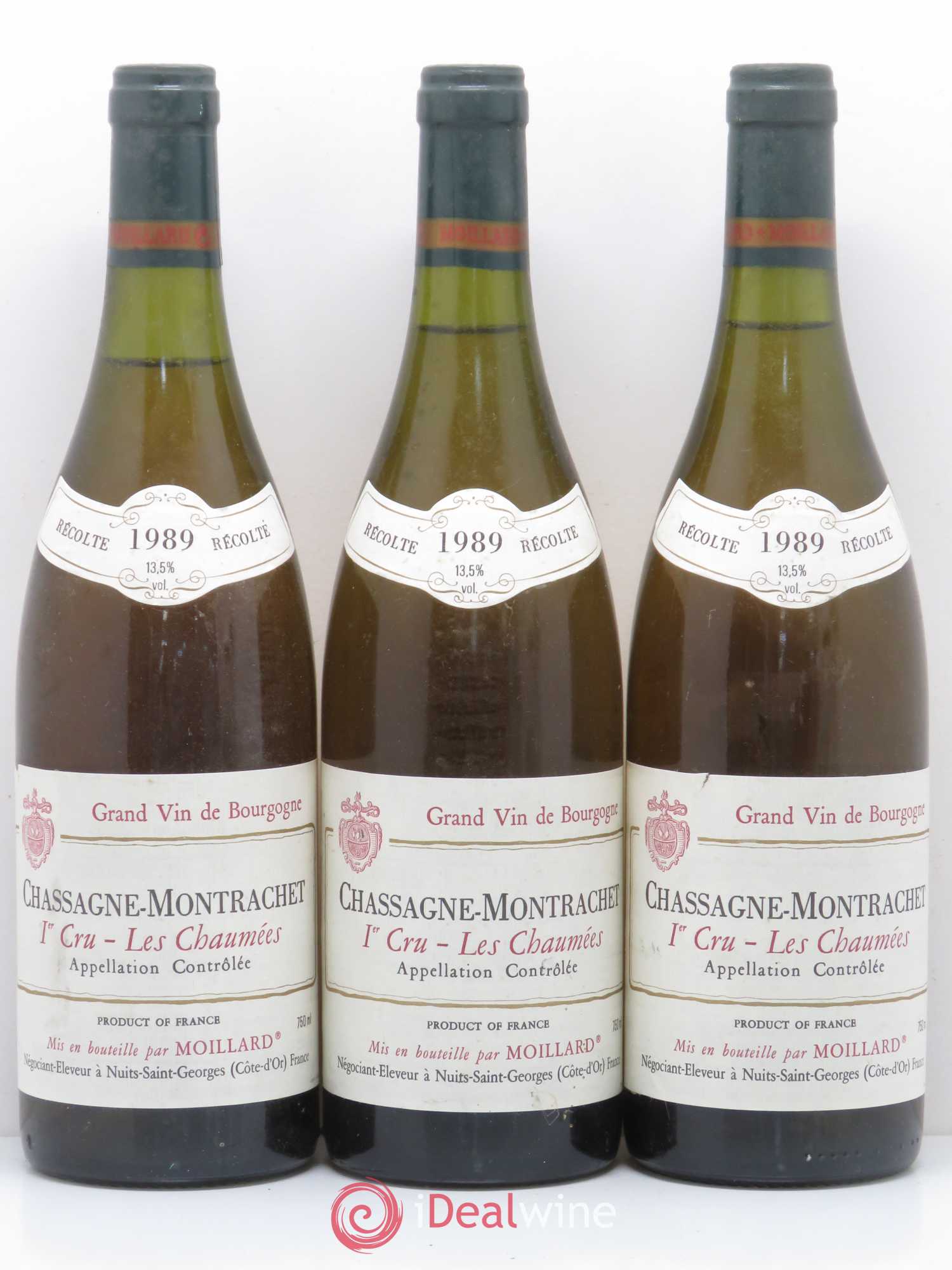 Chassagne-Montrachet 1er Cru Les Chaumees Domaine Moillard 1989 - Posten von 3 Flaschen - 0
