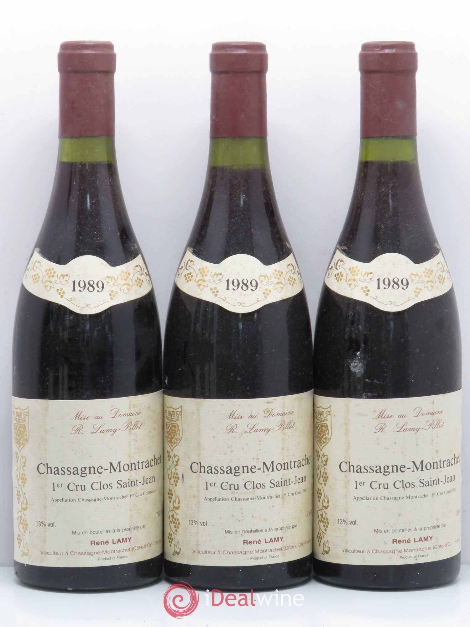 Chassagne-Montrachet 1er Cru Clos Saint Jean Domaine Lamy Pillot 1989 - Posten von 6 Flaschen - 1
