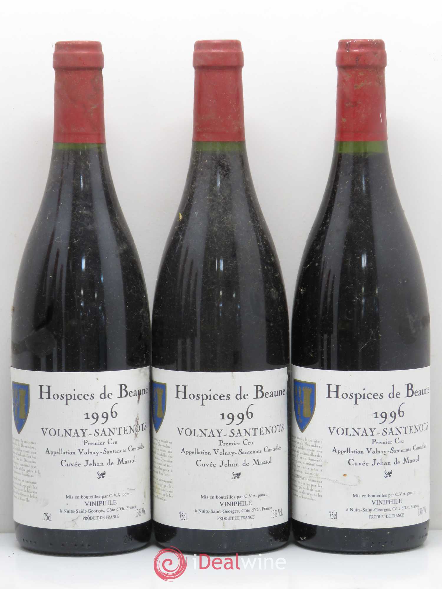 Volnay 1er Cru Santenots cuvée Jehan de Massol Hospices de Beaune élevé par Albert Bichot 1996 - Posten von 6 Flaschen - 1