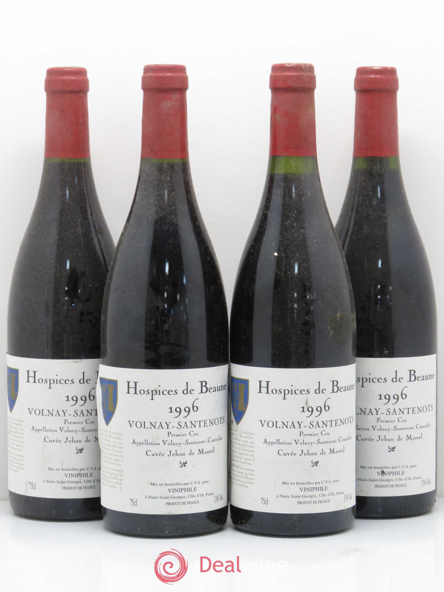 Volnay 1er Cru Santenots cuvée Jehan de Massol Hospices de Beaune élevé par Albert Bichot 1996 - Posten von 4 Flaschen - 0