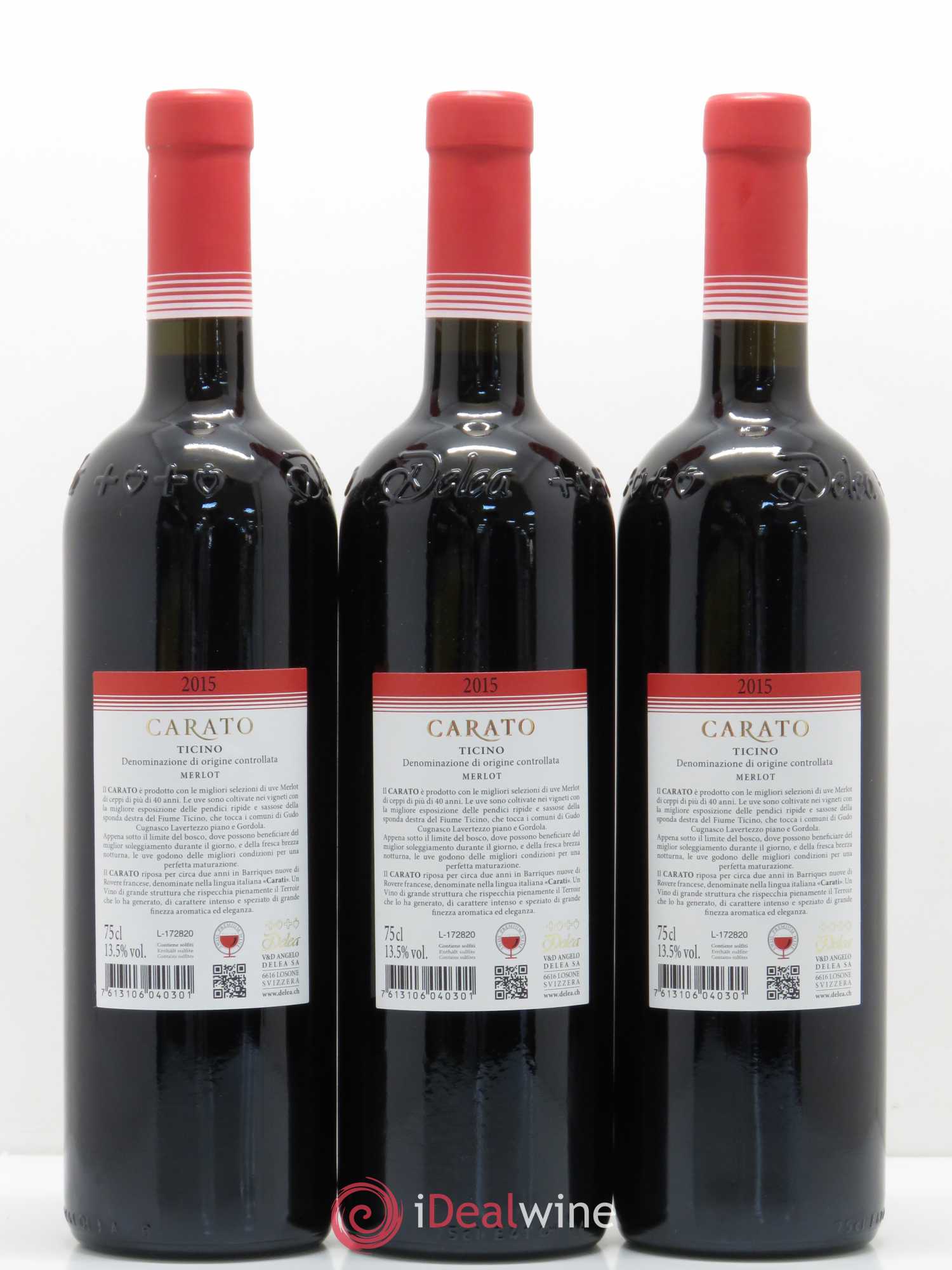 Vins Etrangers Suisse Merlot del Ticino Carato Delea 2015 - Posten von 12 Flaschen - 2