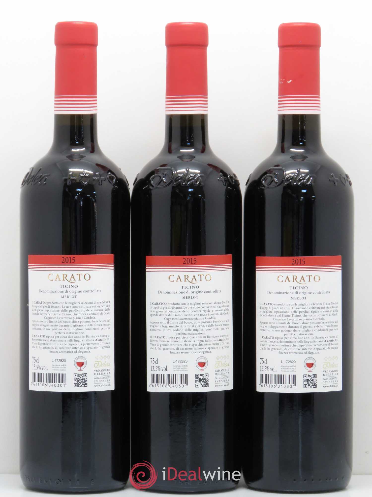 Vins Etrangers Suisse Merlot del Ticino Carato Delea 2015 - Posten von 12 Flaschen - 6