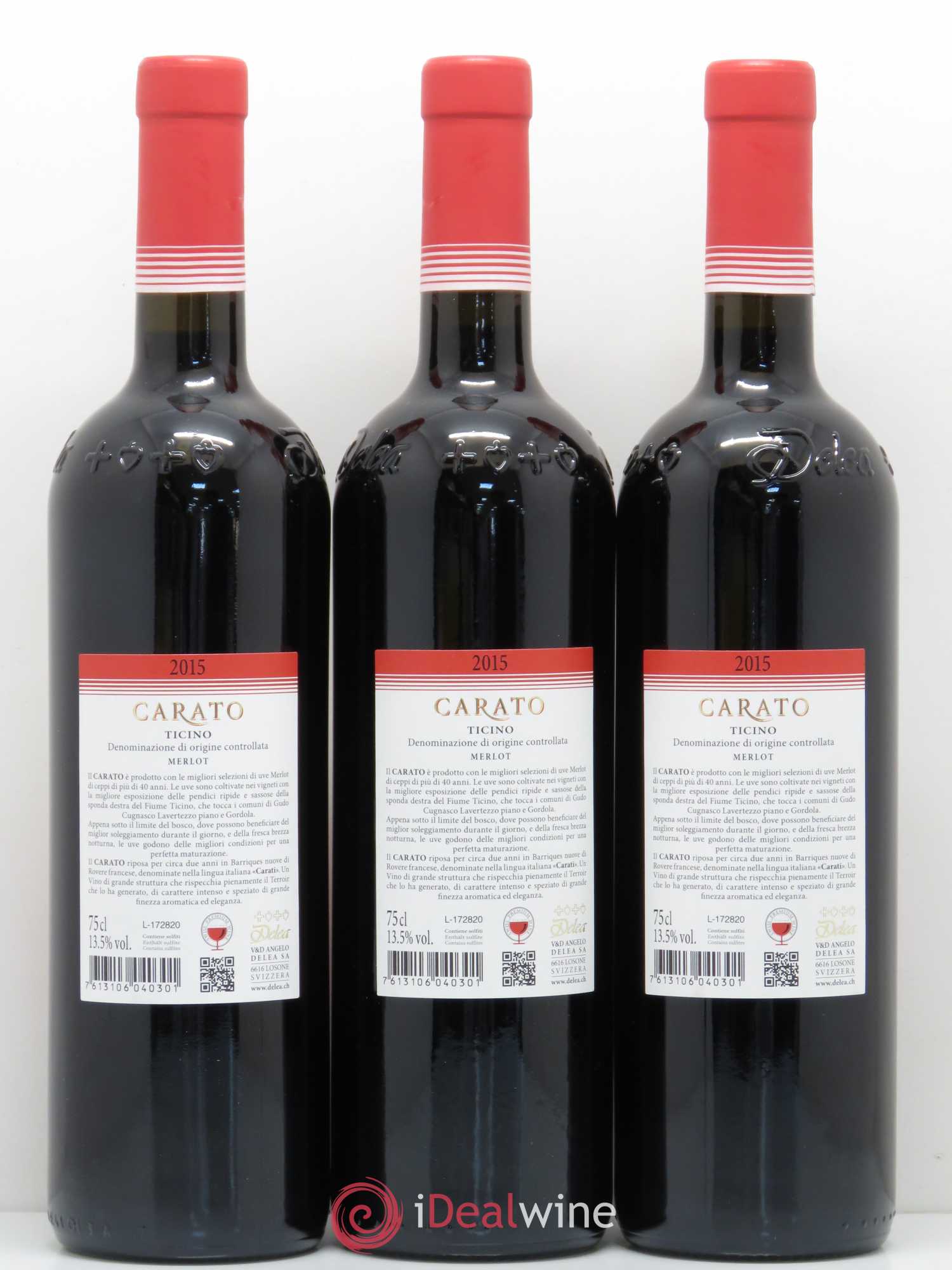 Vins Etrangers Suisse Merlot del Ticino Carato Delea 2015 - Posten von 12 Flaschen - 8