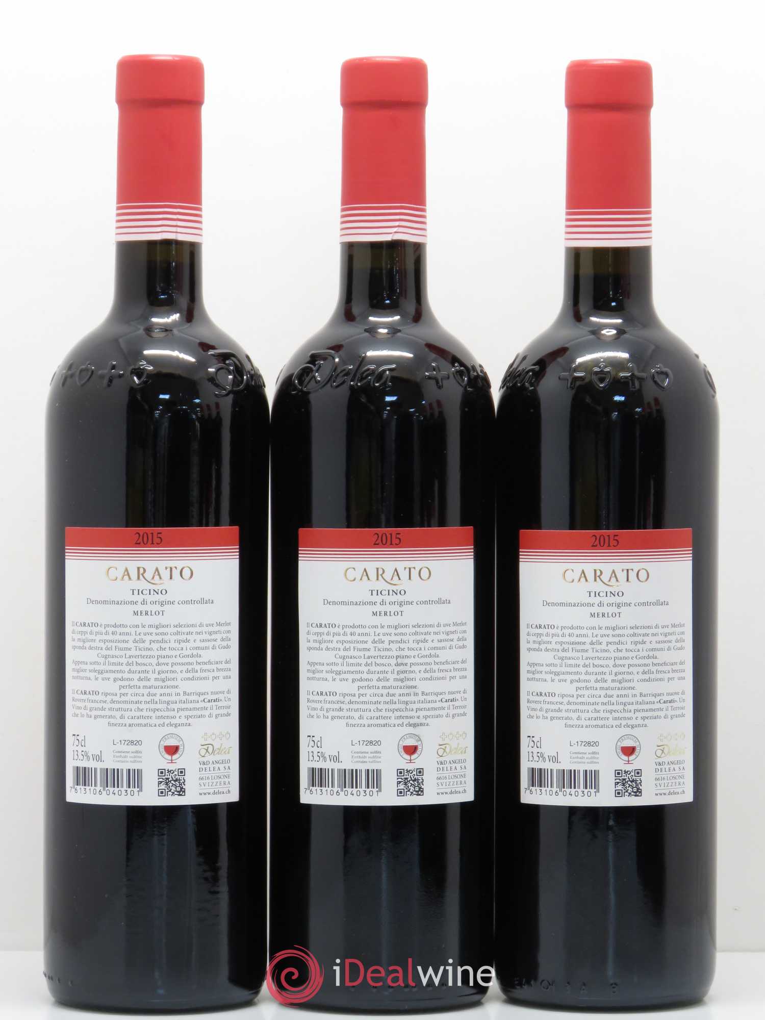 Vins Etrangers Suisse Merlot del Ticino Carato Delea 2015 - Posten von 6 Flaschen - 2