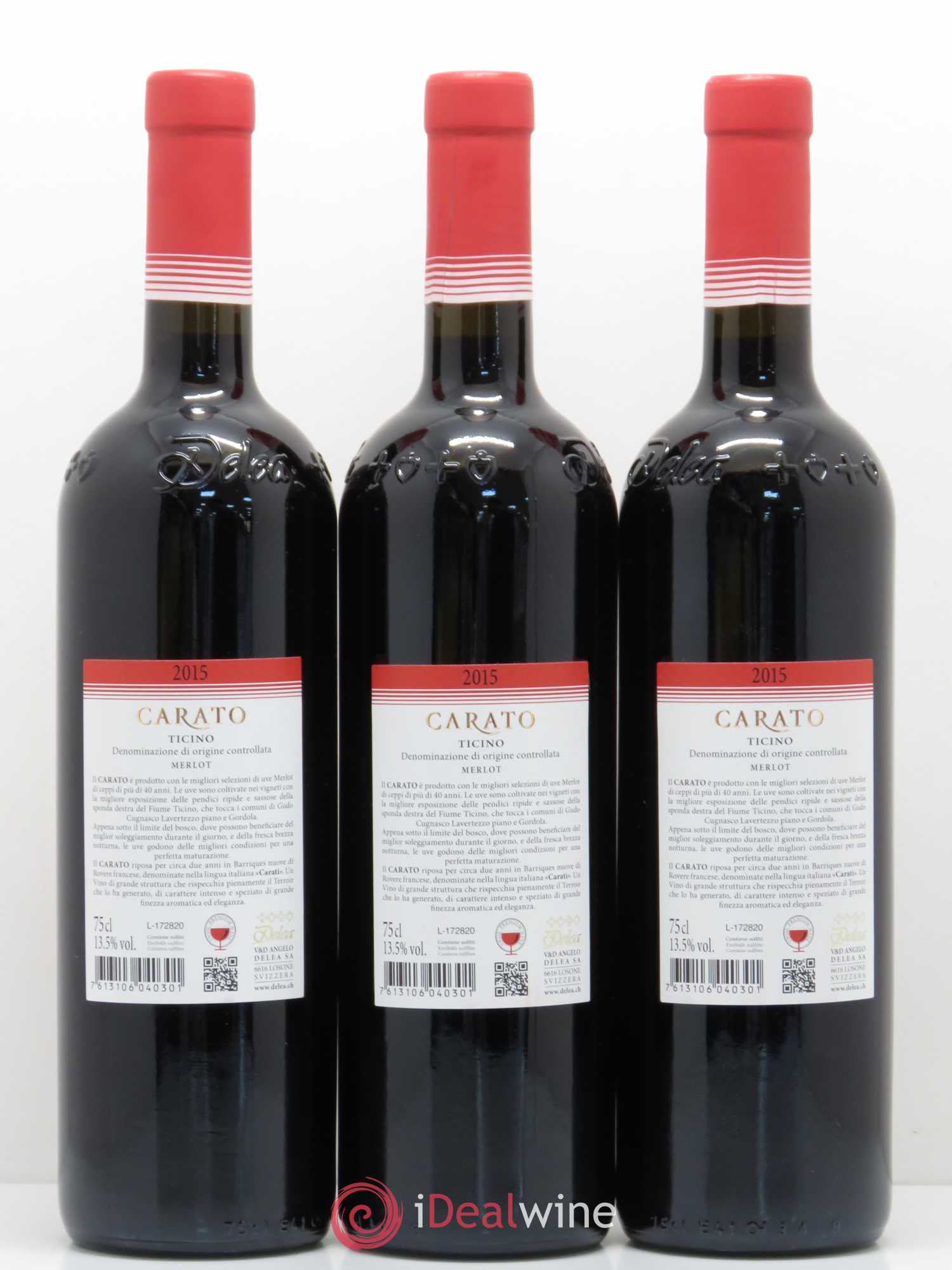 Vins Etrangers Suisse Merlot del Ticino Carato Delea 2015 - Posten von 3 Flaschen - 1