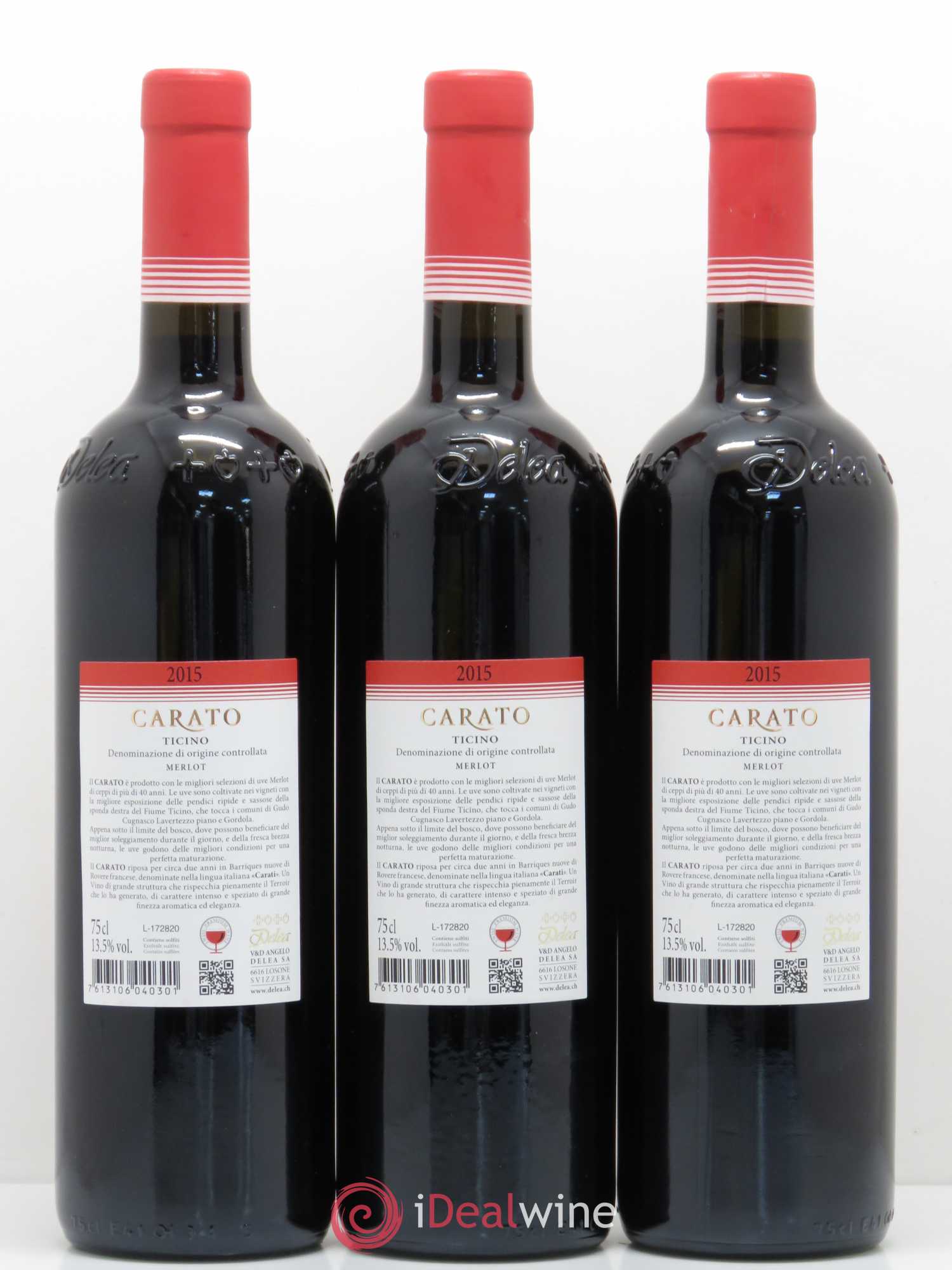 Vins Etrangers Suisse Merlot del Ticino Carato Delea 2015 - Posten von 3 Flaschen - 1