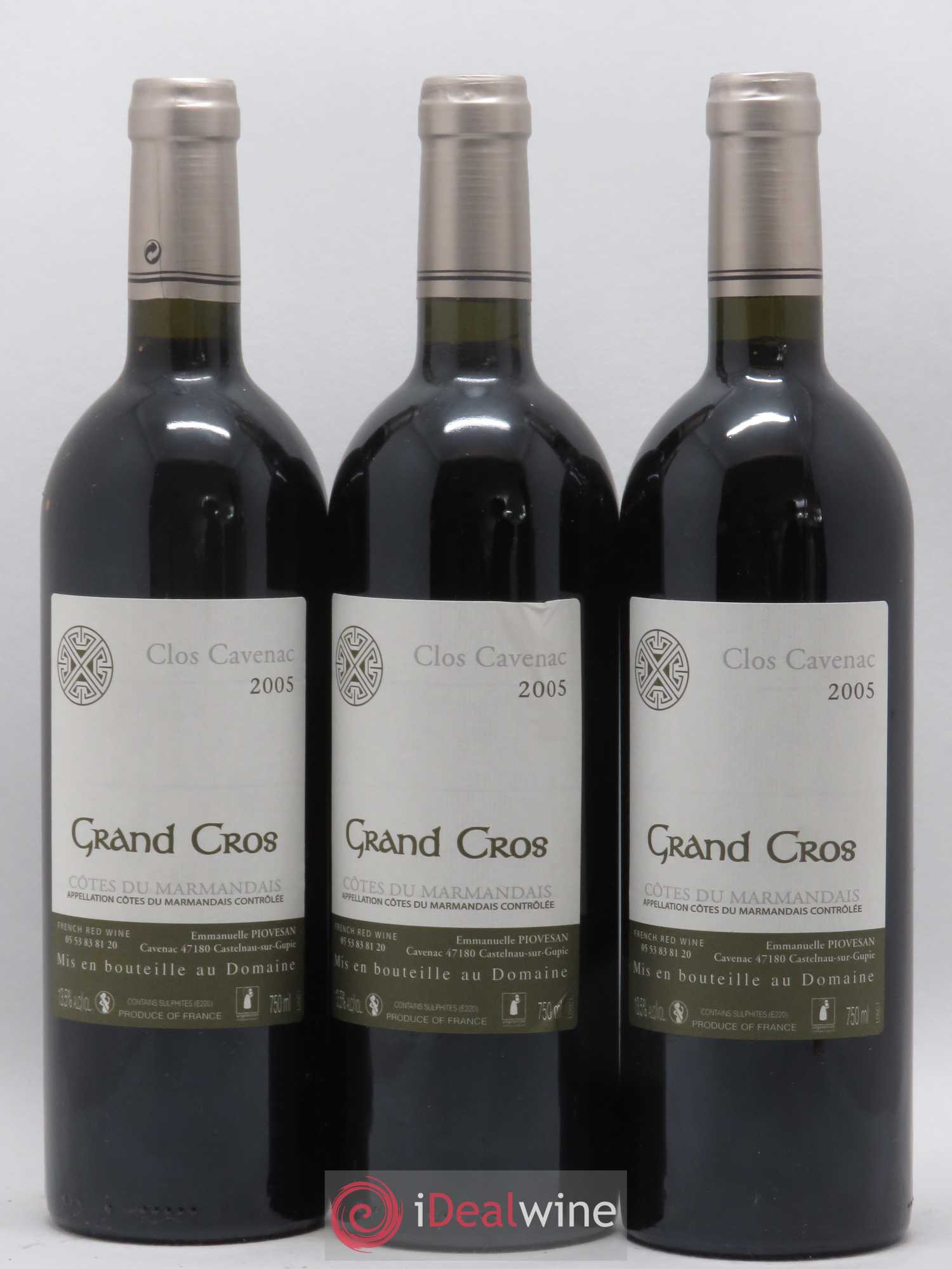 Côtes du Marmandais Clos Cavenac Grand Clos (sans prix de réserve) 2005 - Posten von 3 Flaschen - 0