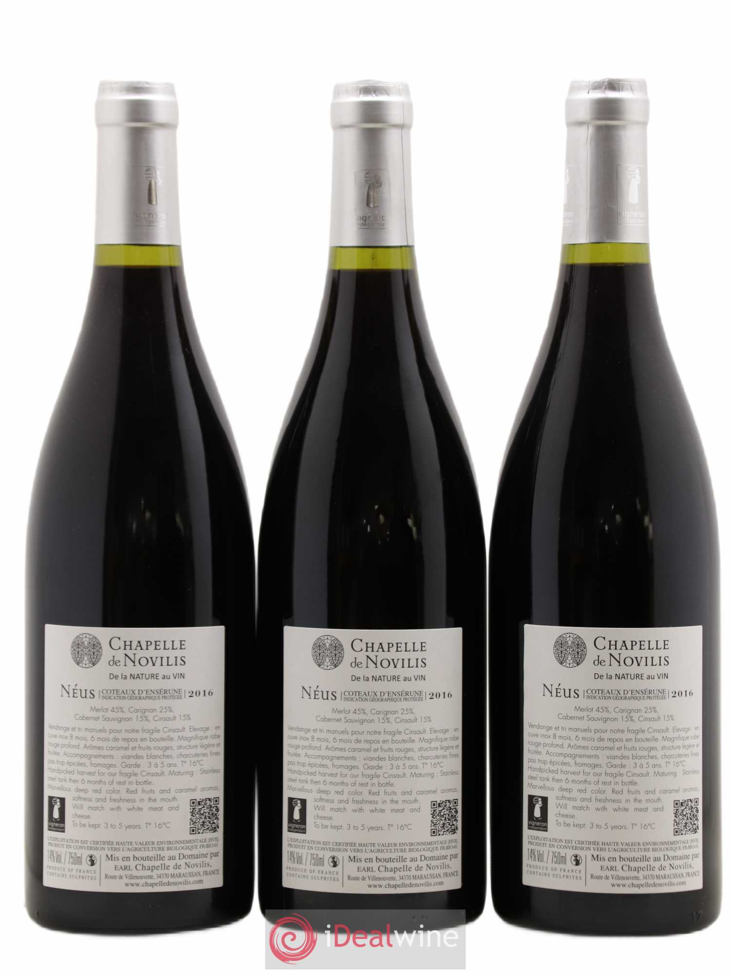 Languedoc Coteaux d'Enserune Chapelle Novilis Cuvée Neus (sans prix de réserve) 2016 - Lot de 6 bouteilles - 2