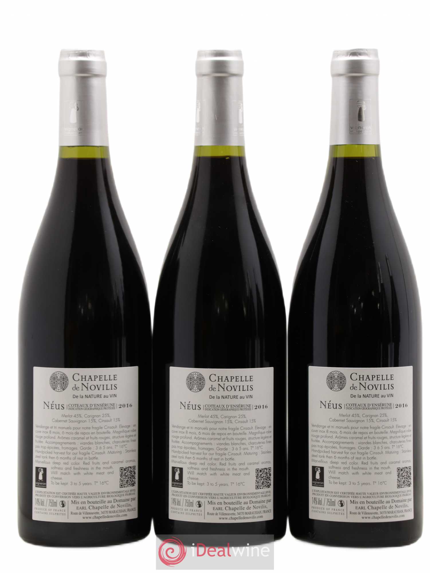 Languedoc Coteaux d'Enserune Chapelle Novilis Cuvée Neus (sans prix de réserve) 2016 - Lot de 6 bouteilles - 4
