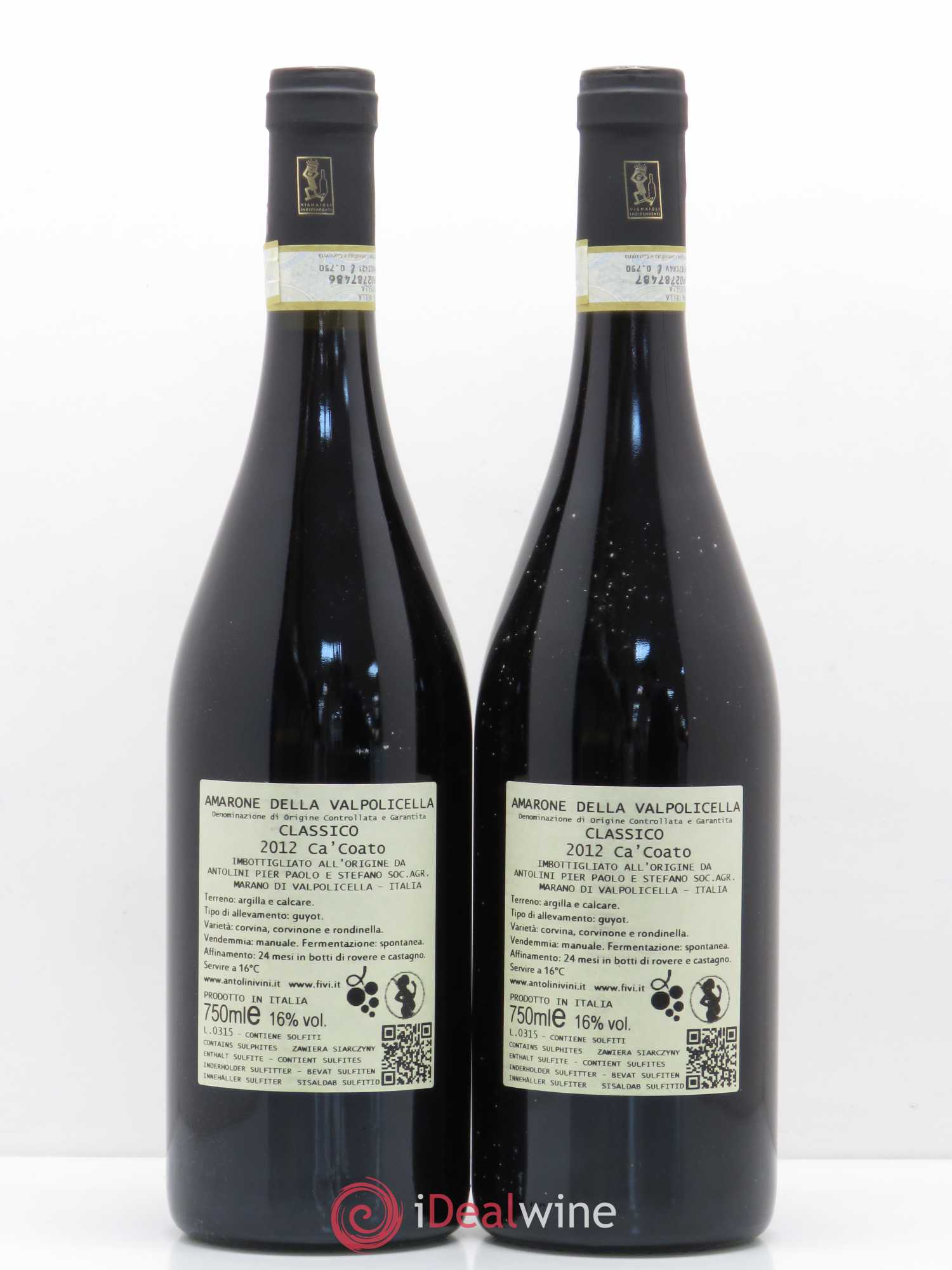 Amarone della Valpolicella DOC Classico Antolini Ca Coato 2012 - Lot de 2 bouteilles - 1
