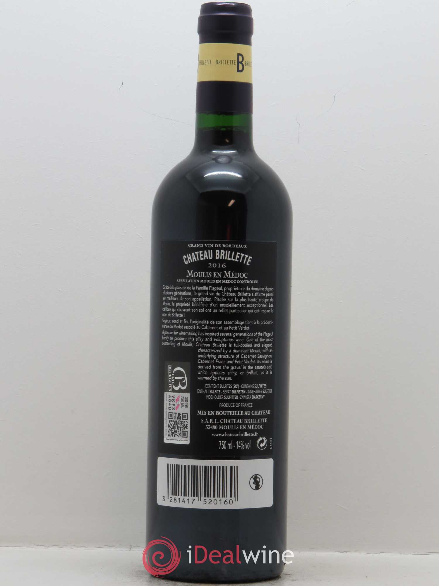 Château Brillette Cru Bourgeois 2016 - Lot de 1 bouteille - 1