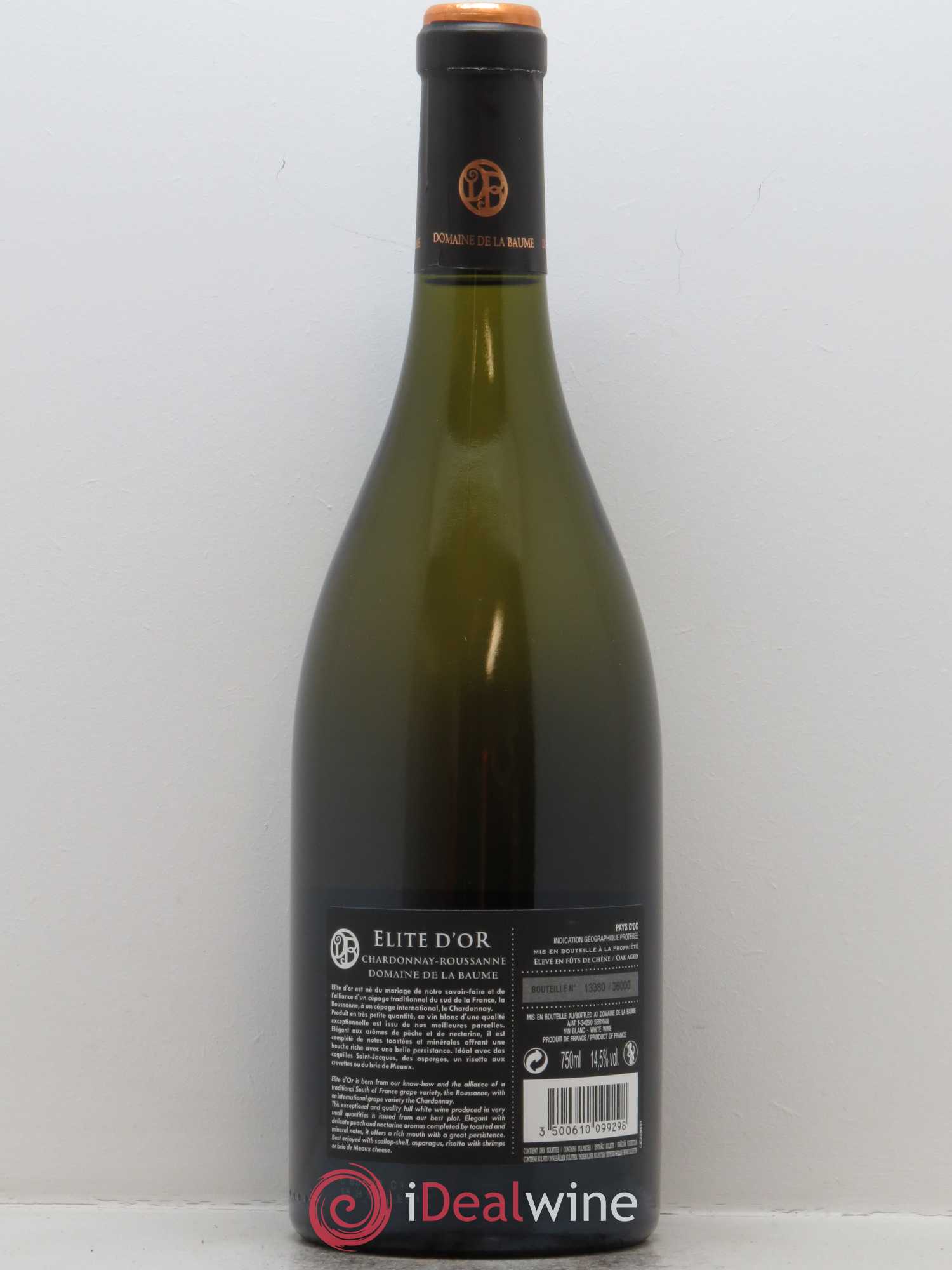 IGP Pays d'Oc Domaine de la Baume Elite d'or Chardonnay 2017 - Lot de 1 bouteille - 1