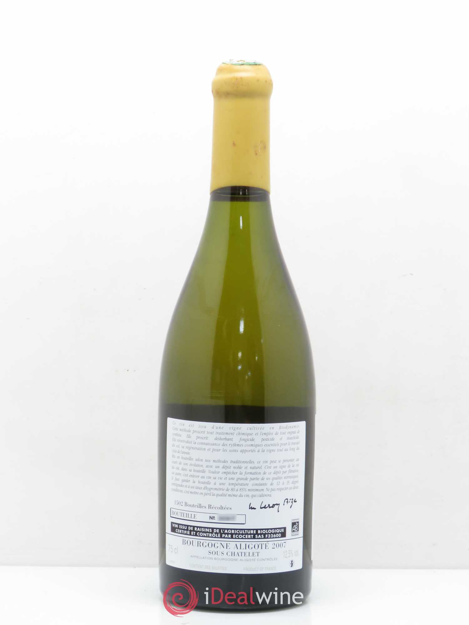 Bourgogne Aligoté Sous Le Chatelet Domaine d'Auvenay 2007 - Posten von 1 Flasche - 1