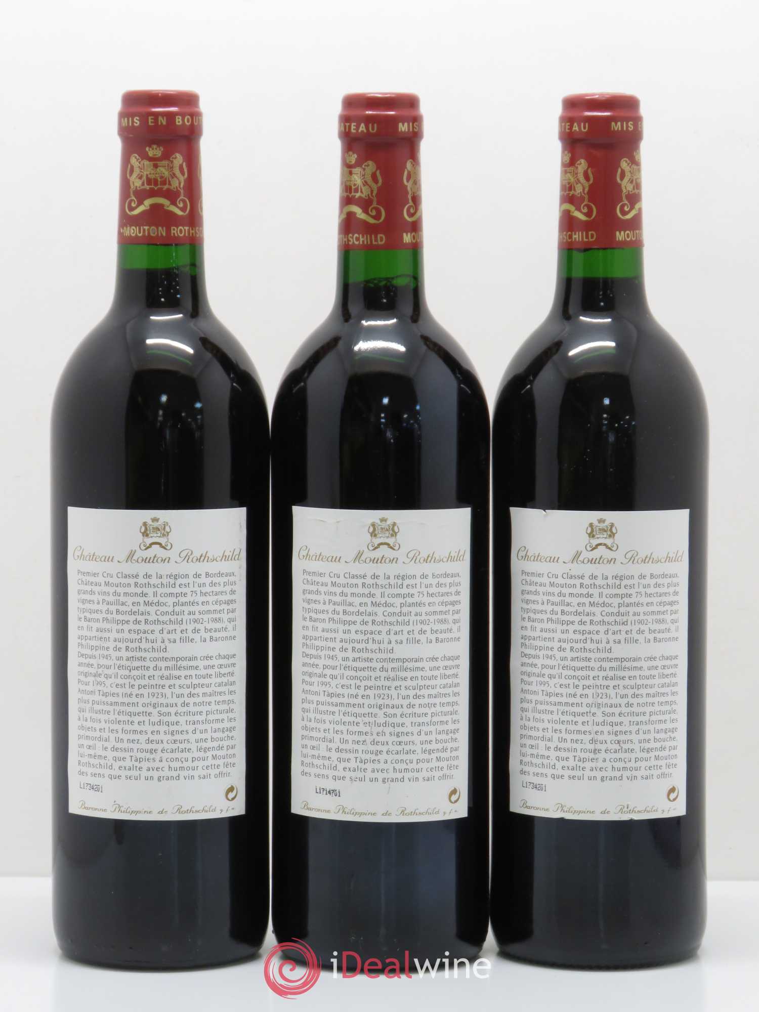 Château Mouton Rothschild 1er Grand Cru Classé 1995 - Lot de 3 bouteilles - 1