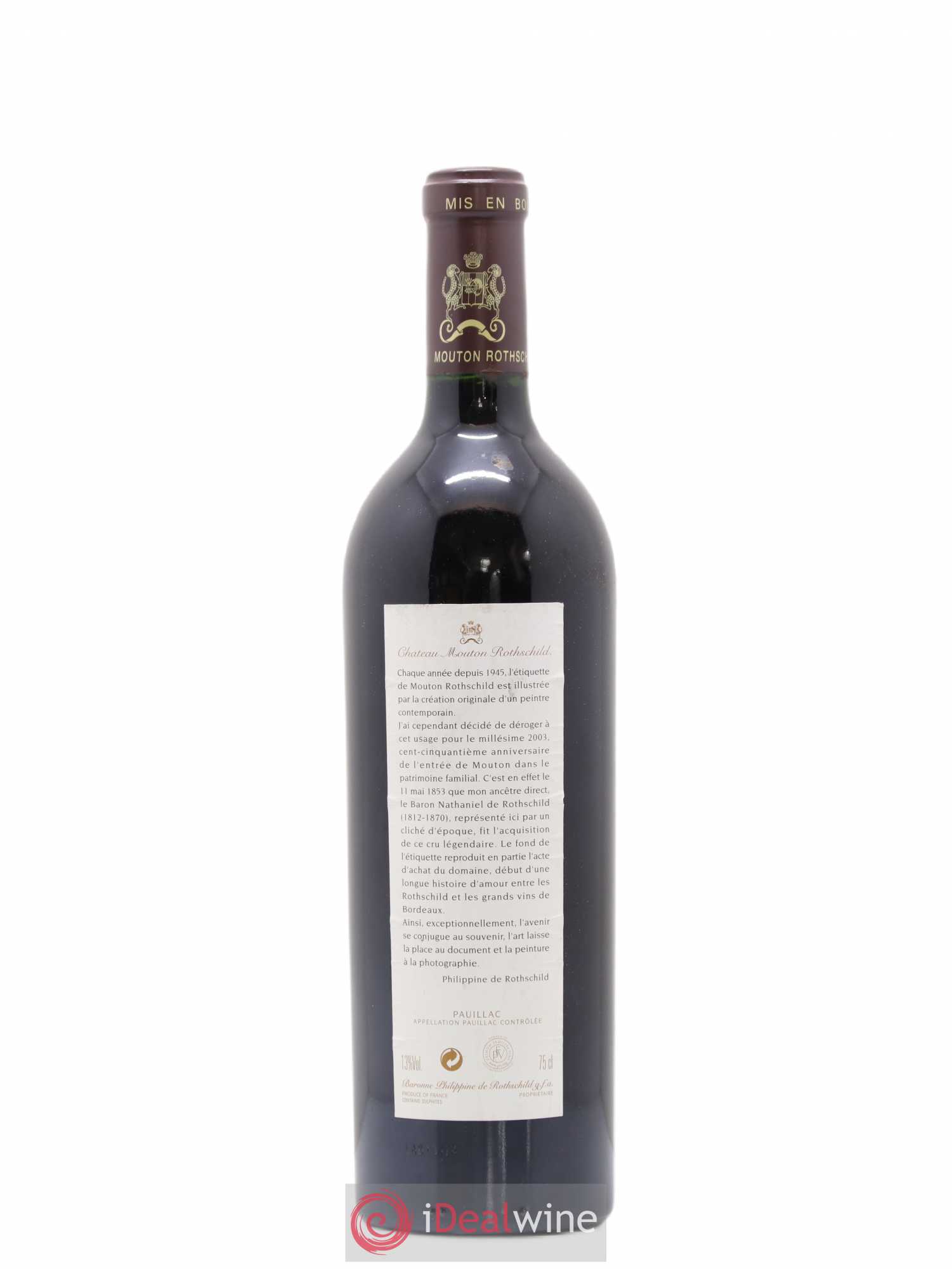 Château Mouton Rothschild 1er Grand Cru Classé 2003 - Lot de 1 bouteille - 1