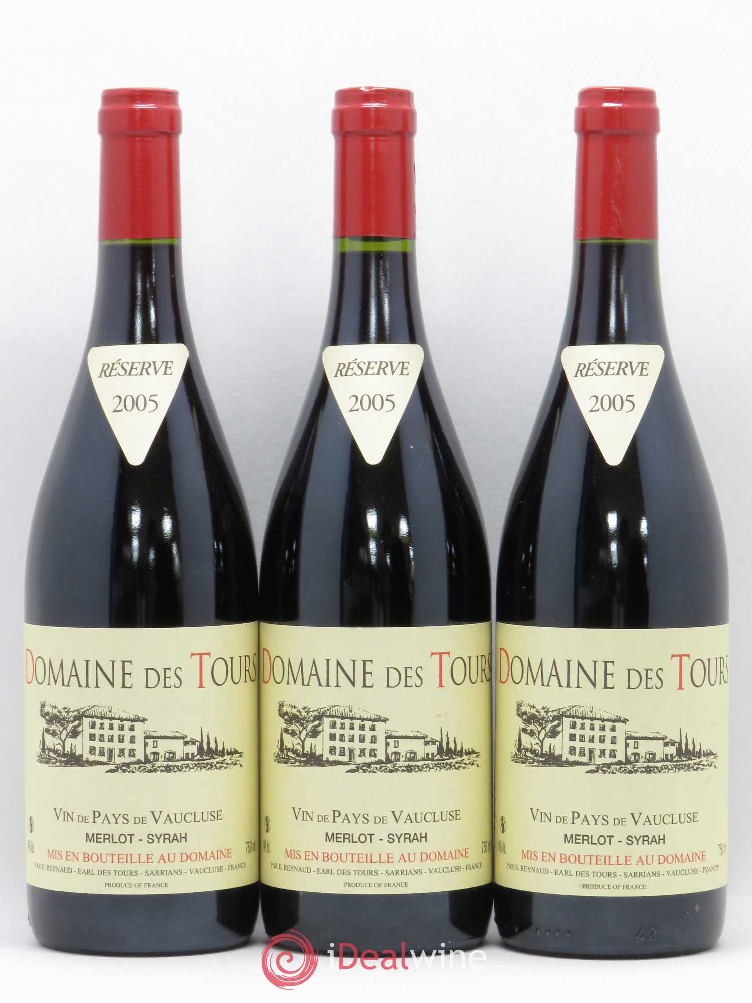 Vaucluse Domaine des Tours Merlot-Syrah Emmanuel Reynaud 2005 - Lot de 3 bouteilles - 0