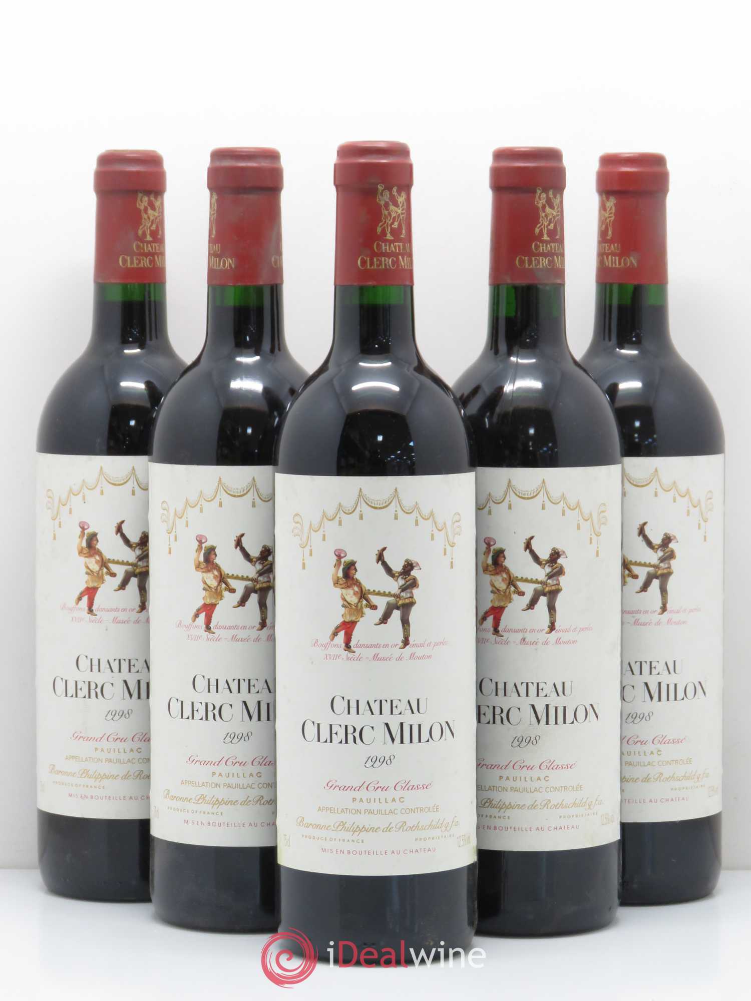 Château Clerc Milon 5ème Grand Cru Classé 1998 - Lot de 5 bouteilles - 0