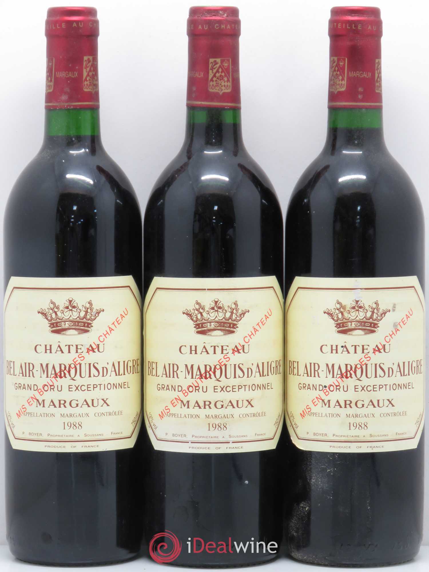 Château Bel Air Marquis d'Aligre 1988 - Lot de 3 bouteilles - 0