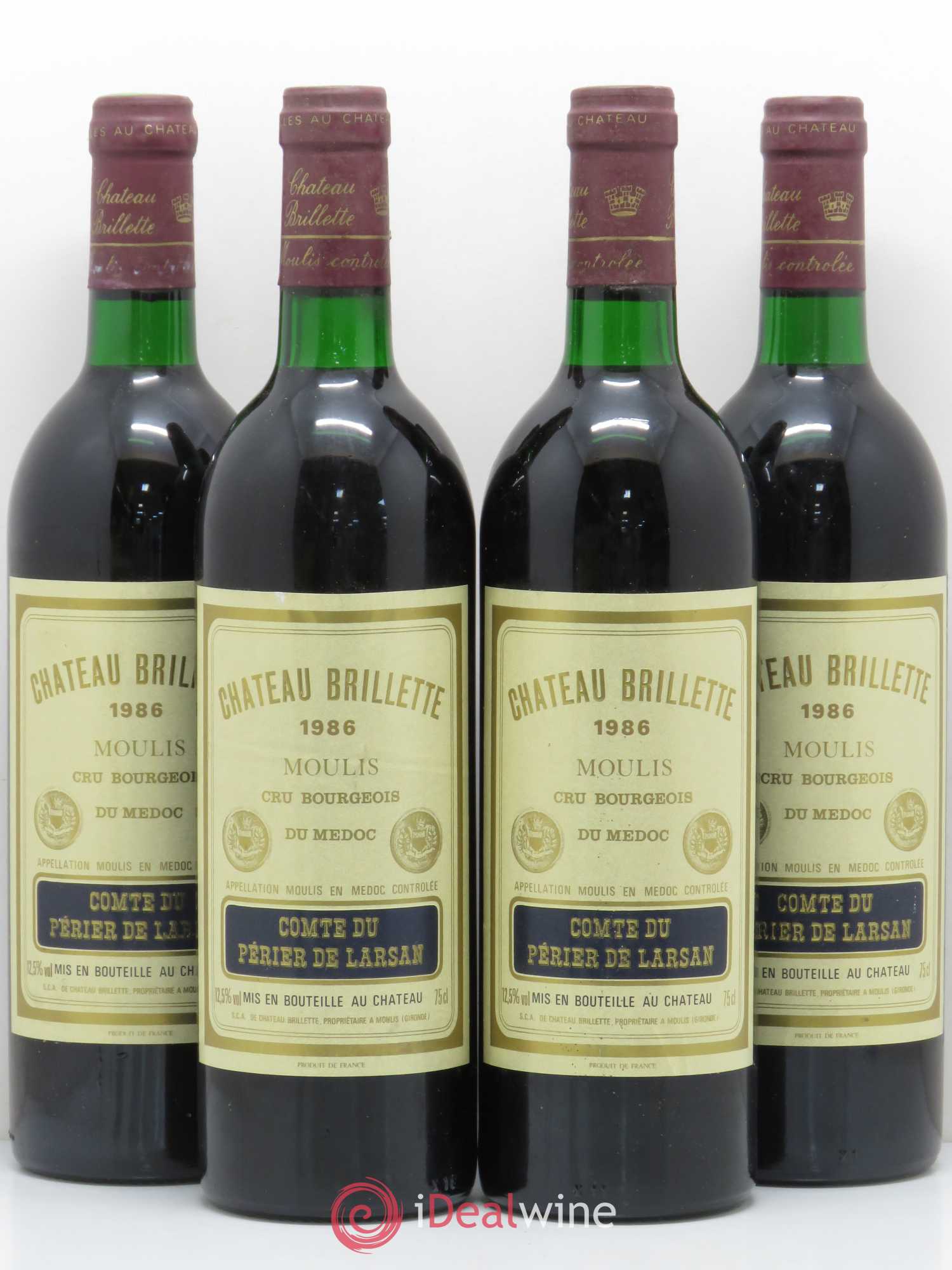 Château Brillette Cru Bourgeois 1986 - Lot de 4 bouteilles - 0