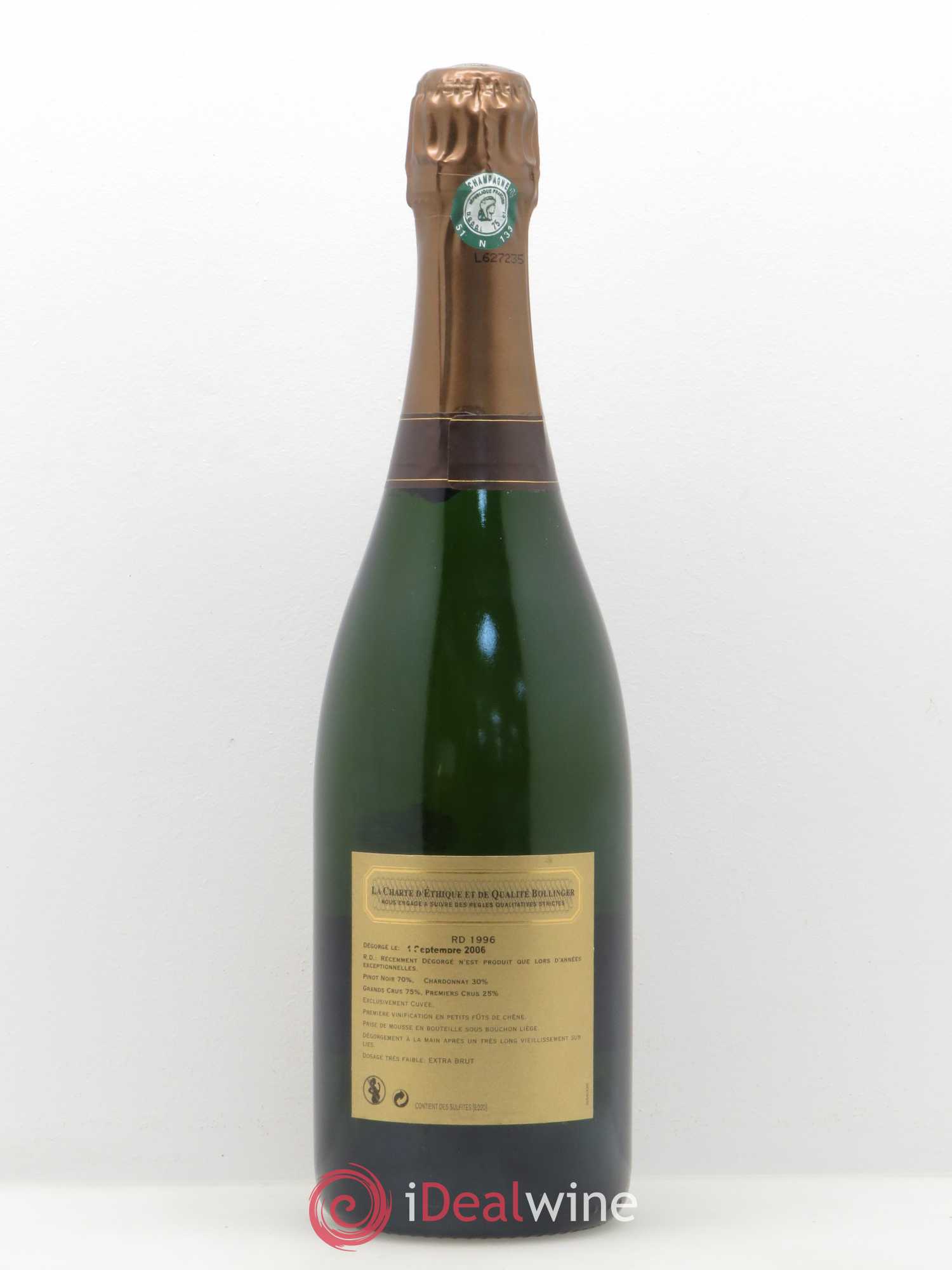 R.D. Extra-Brut Bollinger 1996 - Lot de 1 bouteille - 1