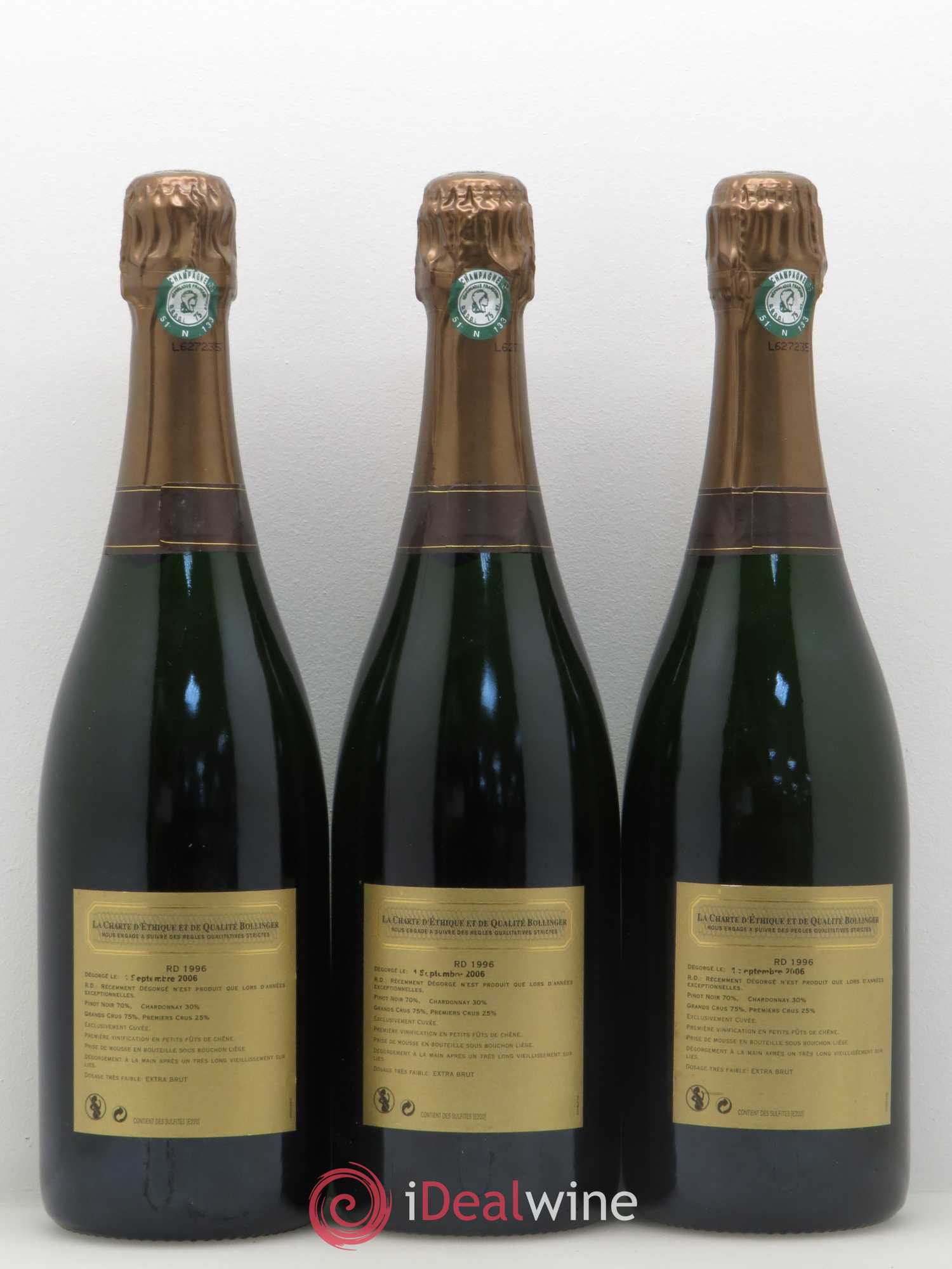R.D. Extra-Brut Bollinger 1996 - Lot de 3 bouteilles - 1