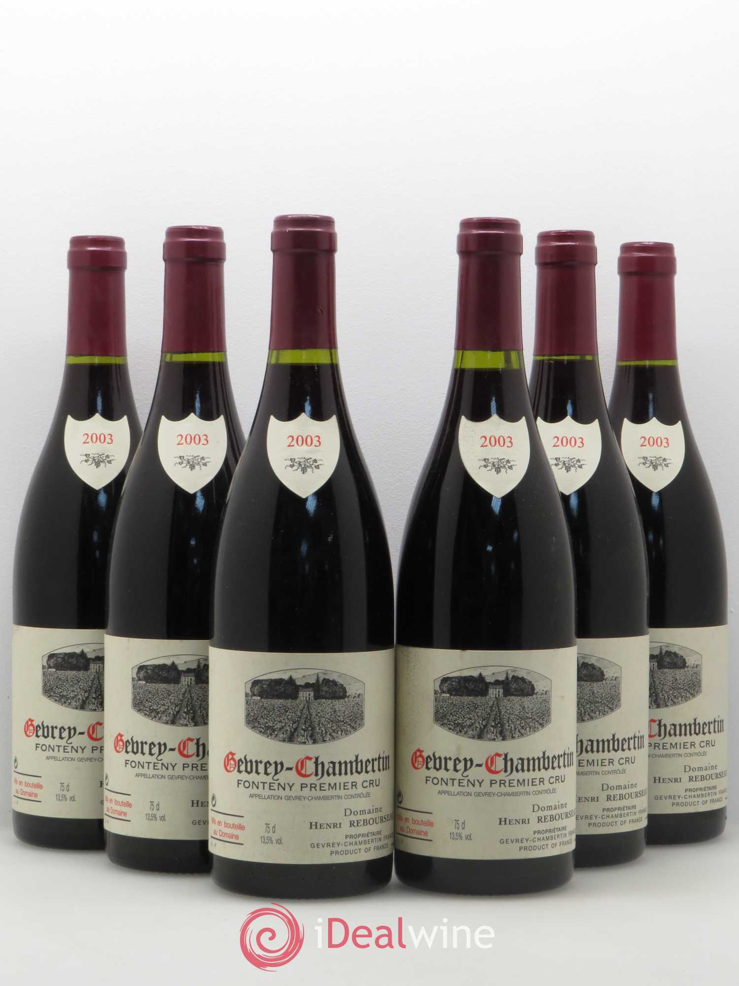 Gevrey-Chambertin Domaine Henri Rebourseau fonteny premier cru 2003 - Posten von 6 Flaschen - 0