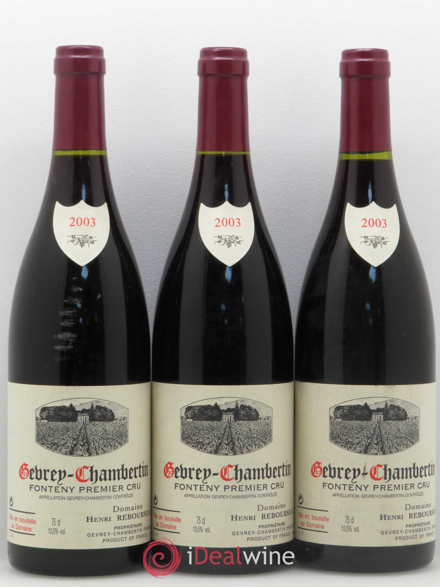 Gevrey-Chambertin Domaine Henri Rebourseau fonteny premier cru 2003 - Posten von 3 Flaschen - 0