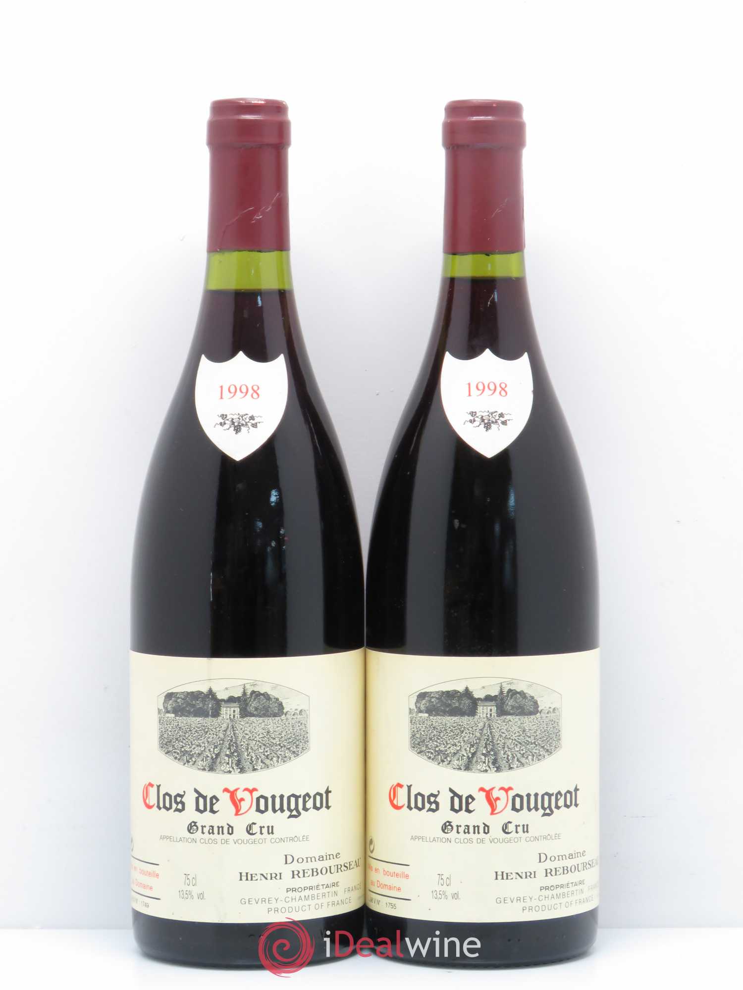 Clos de Vougeot Grand Cru Domaine Henri Rebourseau (sans prix de réserve) 1998 - Posten von 2 Flaschen - 0