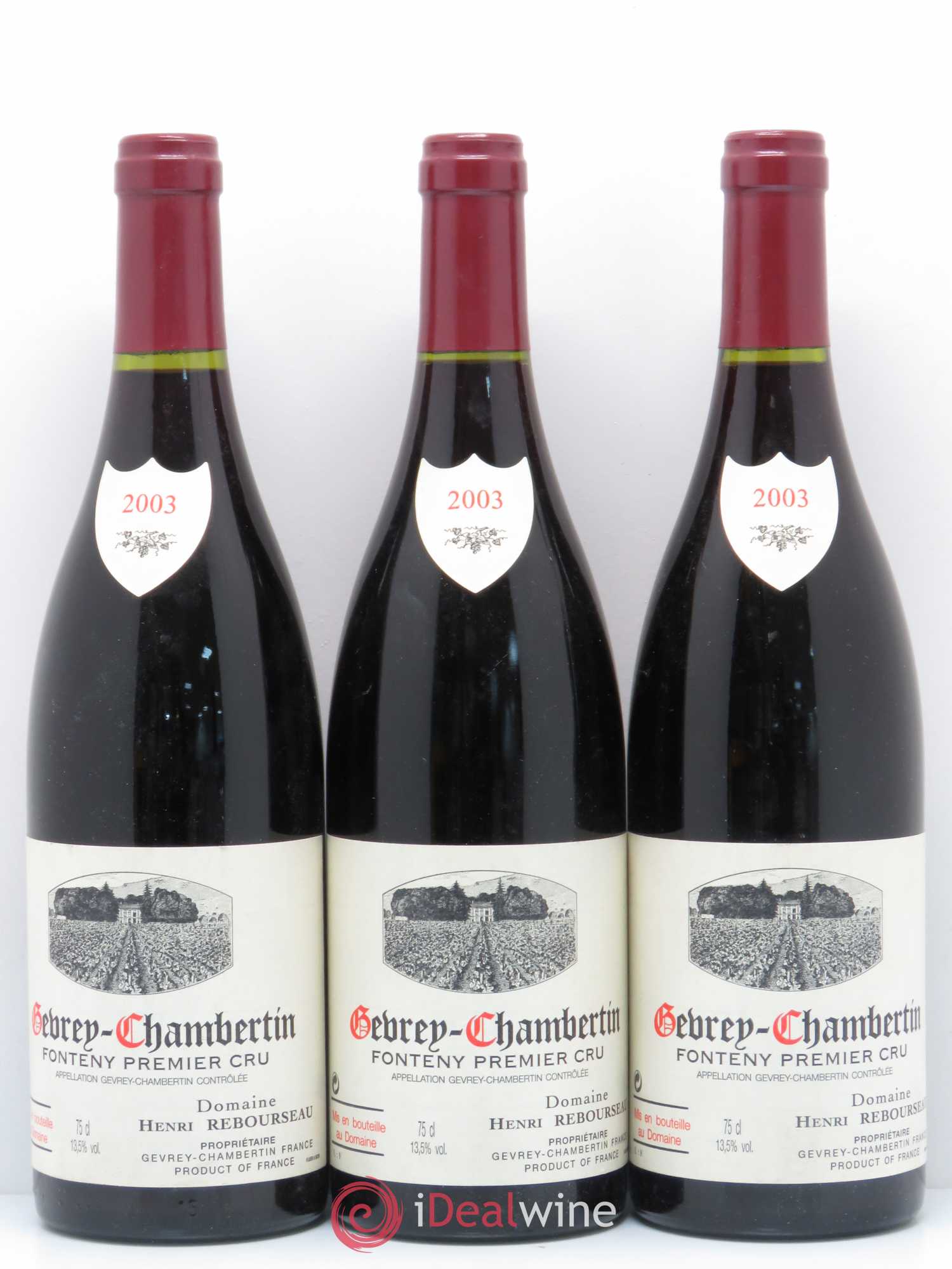 Gevrey-Chambertin 1er Cru Fonteny Domaine Henri Rebourseau (sans prix de réserve) 2003 - Posten von 3 Flaschen - 0