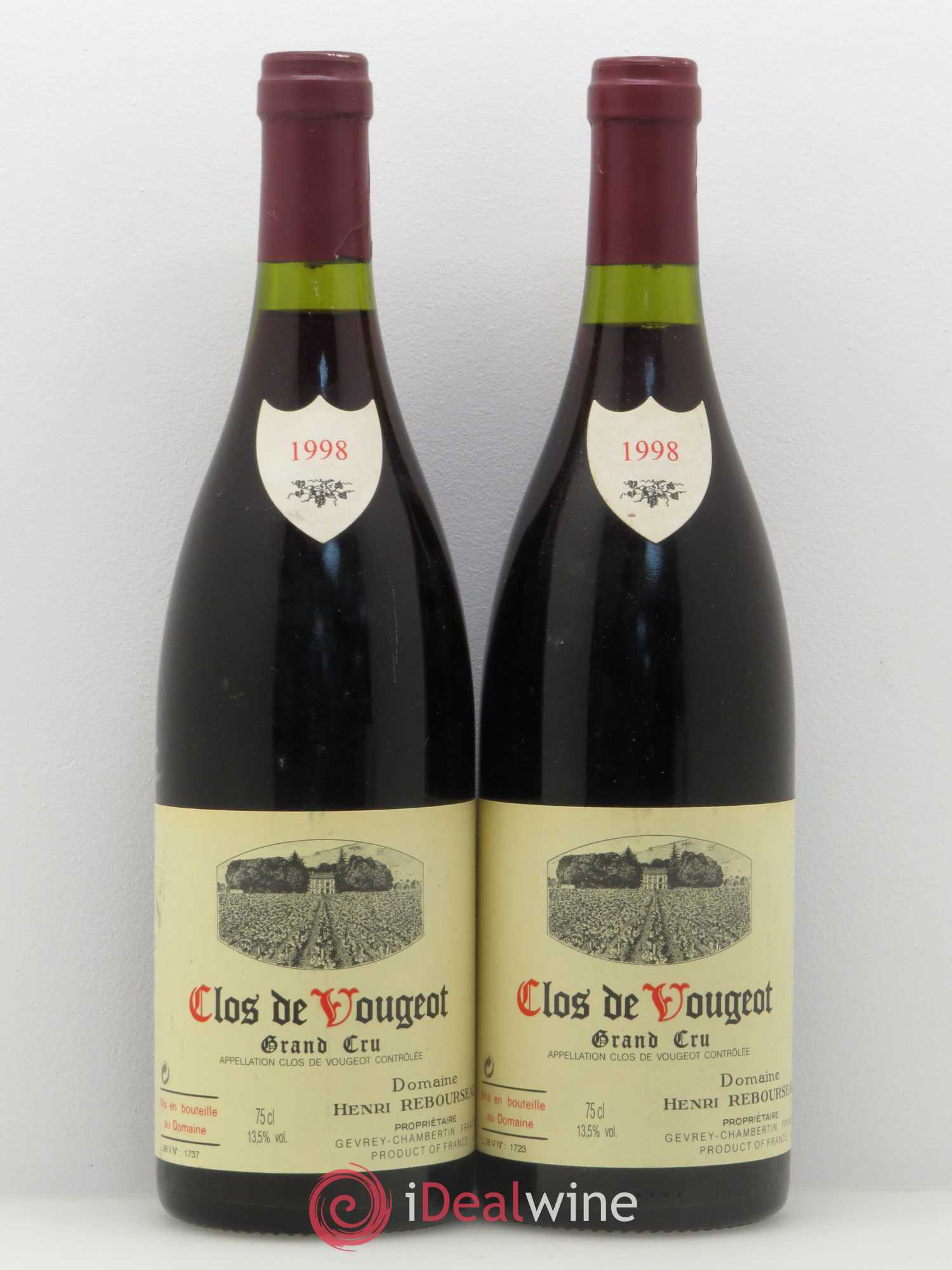Clos de Vougeot Grand Cru Domaine Henri Rebourseau 1998 - Lot de 2 bouteilles - 0