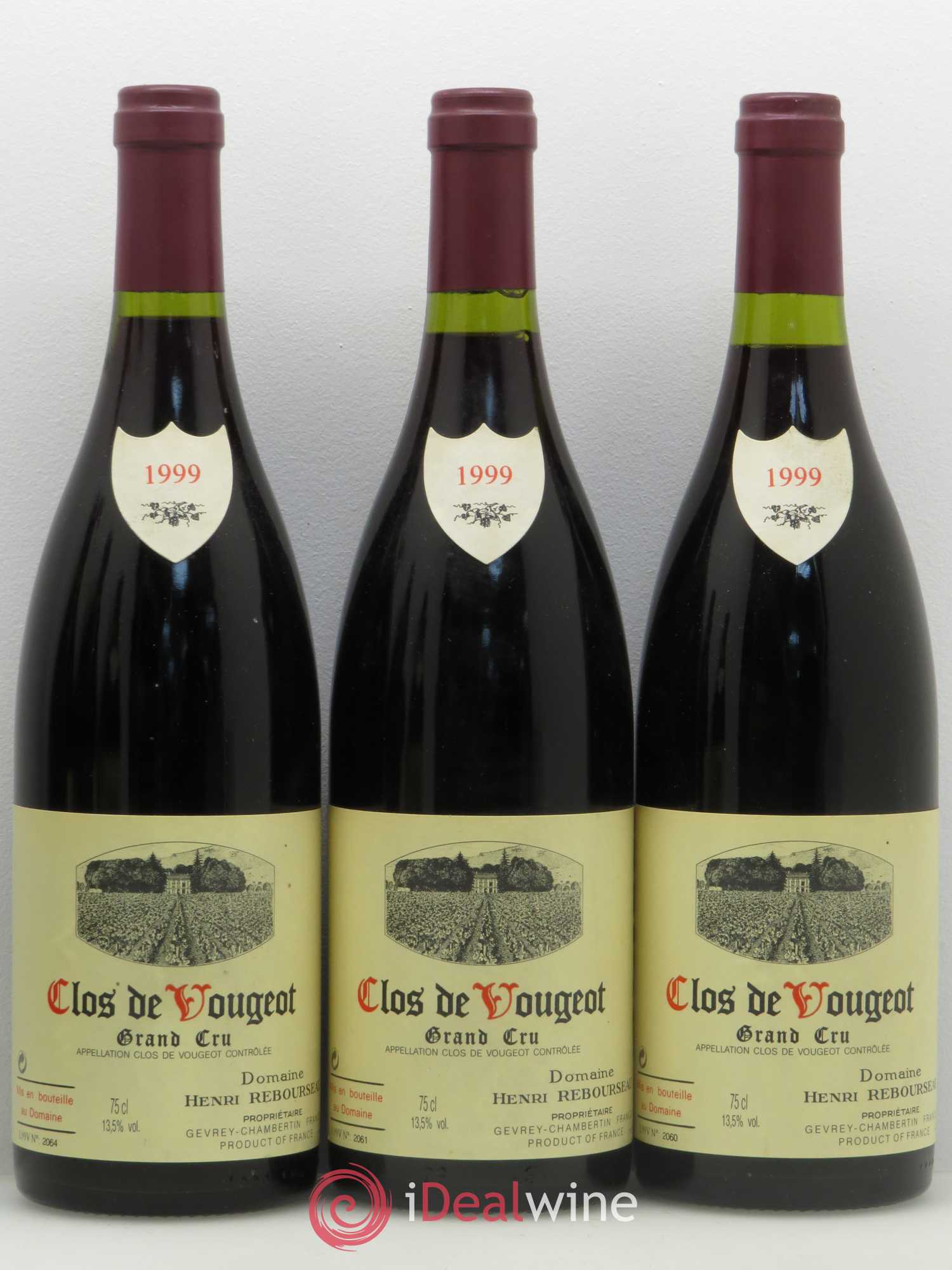 Clos de Vougeot Grand Cru Domaine Henri Rebourseau 1999 - Lot de 6 bouteilles - 1